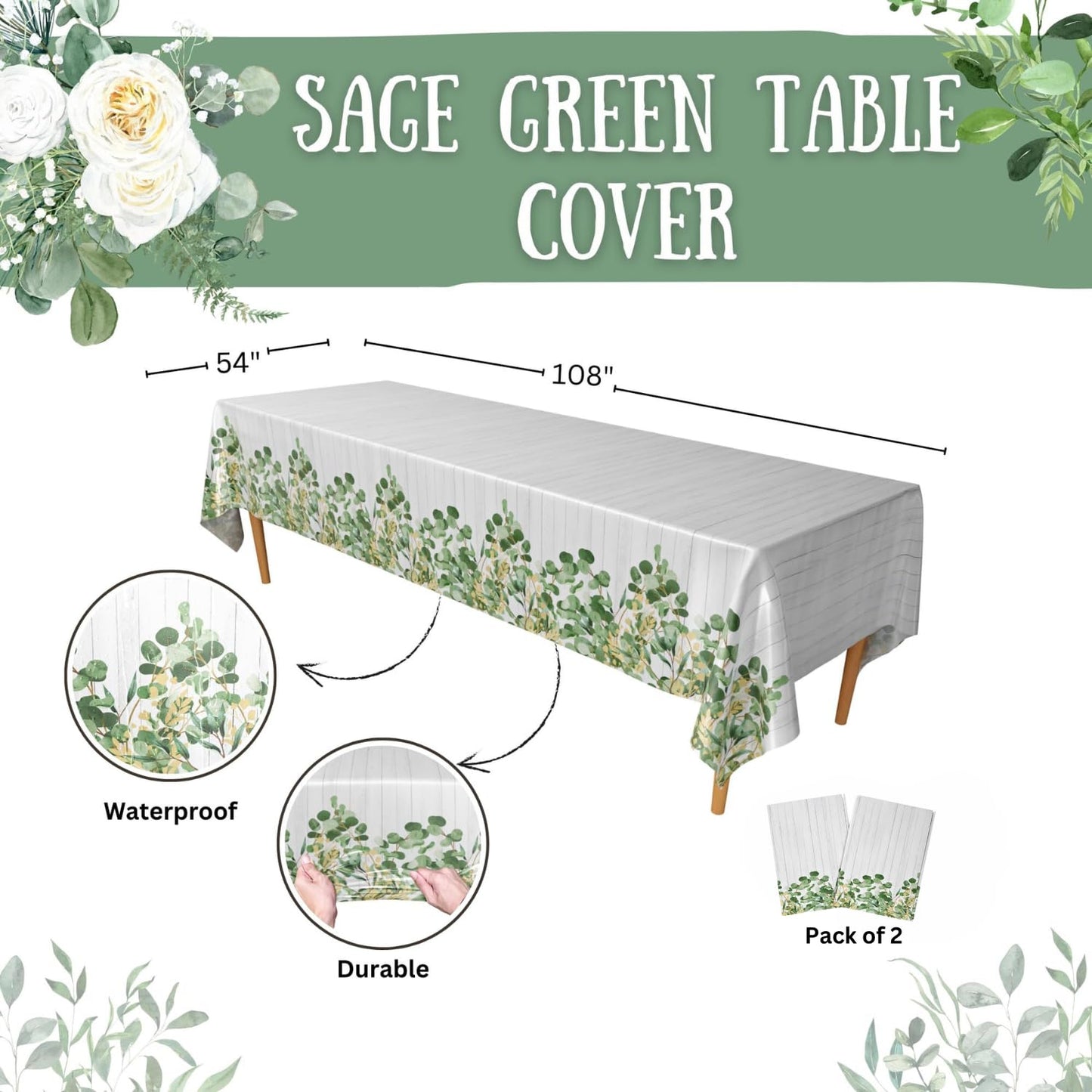 Sage Green Table Cover (Pack of 2)