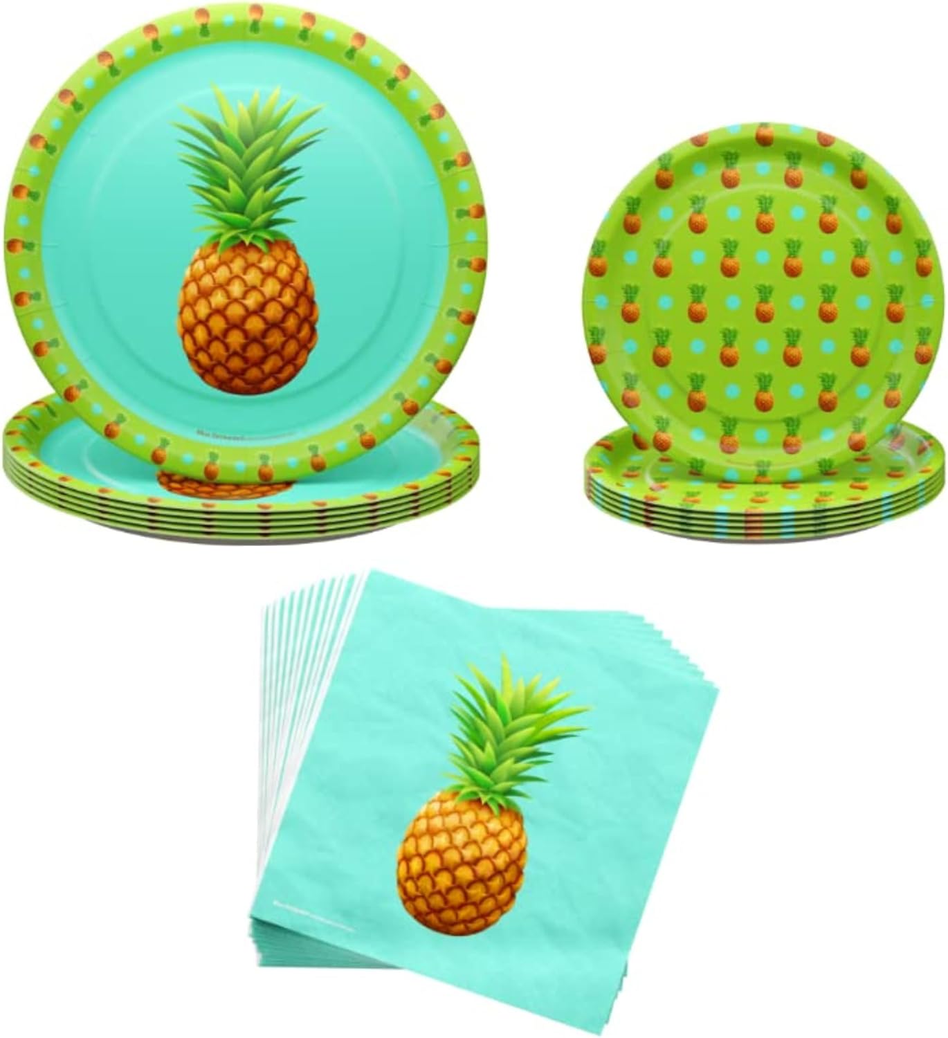 Pineapple Plates and Napkins (52 Pieces for 16 Guests)