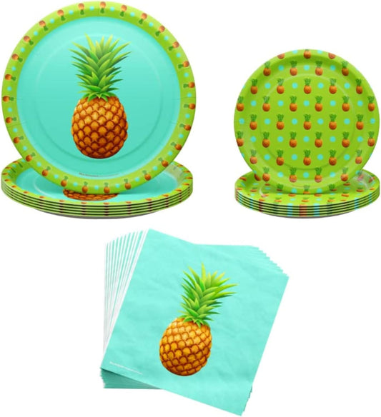 Pineapple Plates and Napkins (52 Pieces for 16 Guests)