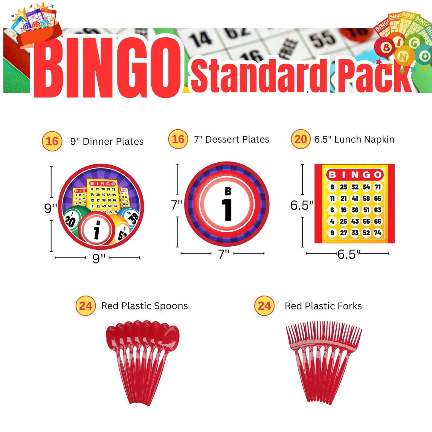 Bingo Party Supplies Packs (116 Pieces for 16 Guests)
