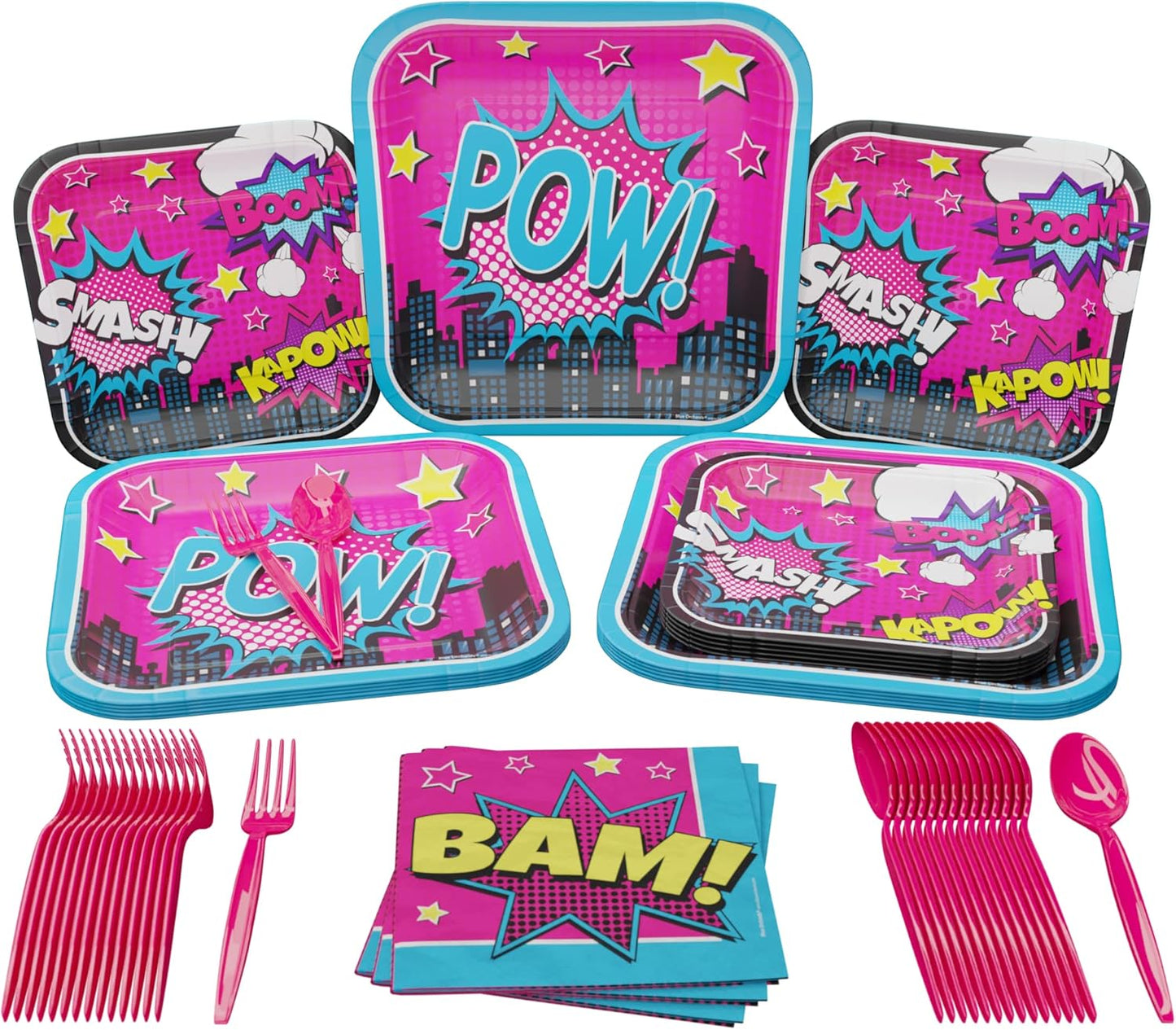Superhero Girl Party Supplies Packs (For 16 Guests)