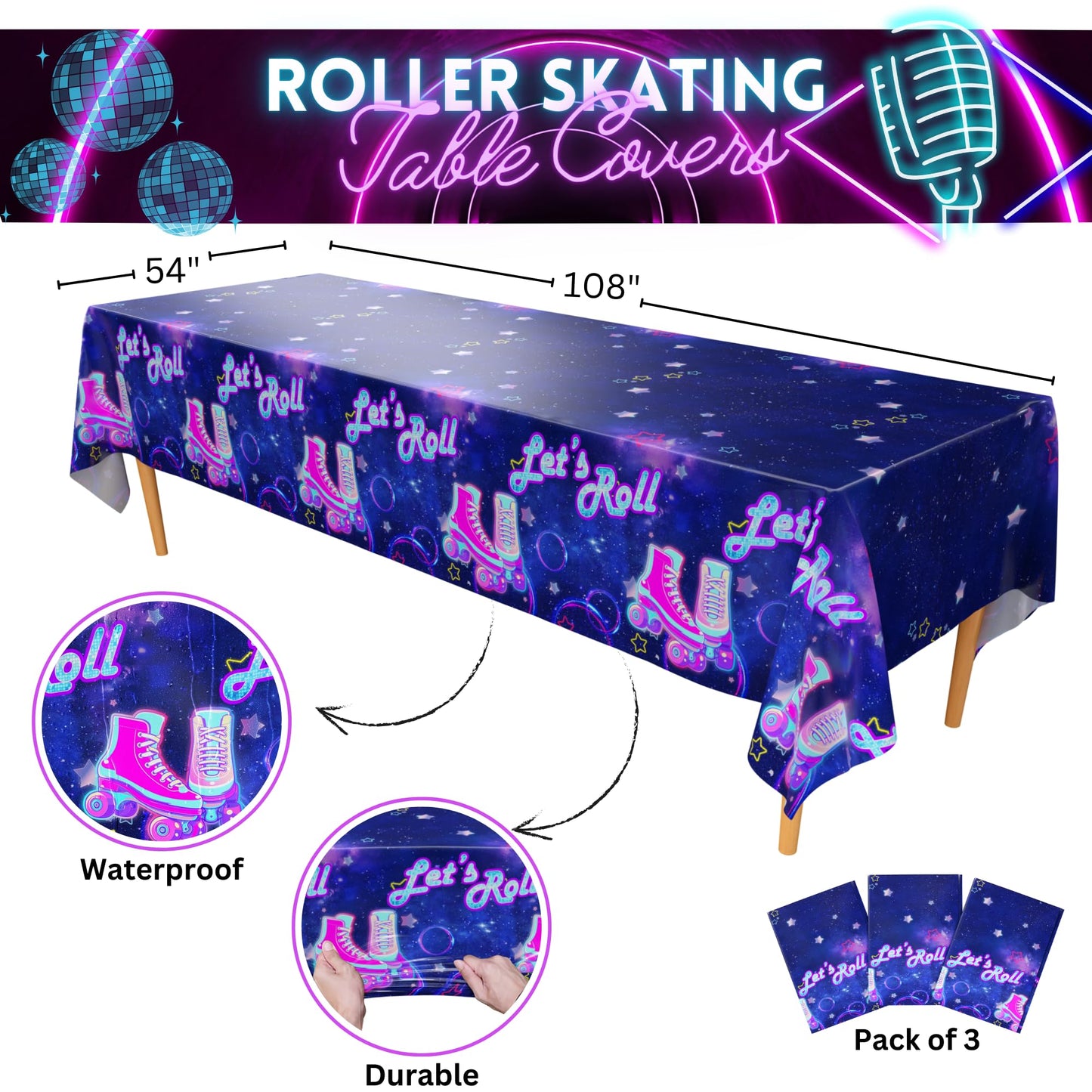 Roller Skate Table Covers - 54" x 108" (2 Pack)