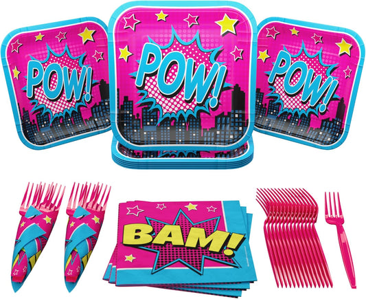 Superhero Girl Value Party Supplies Pack (60 Pieces for 16 Guests)