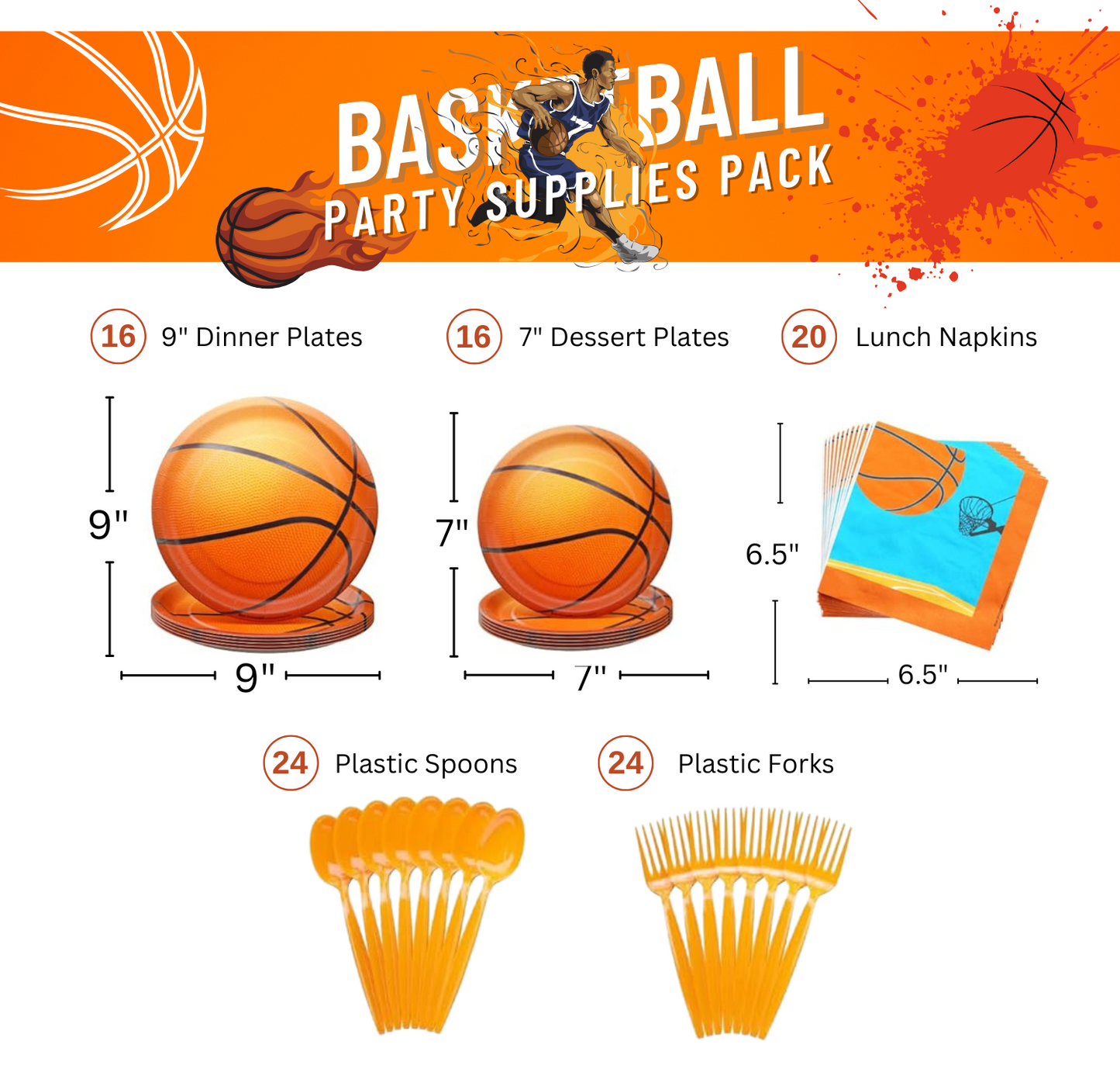 Basketball Party Supplies Packs (100 Pieces for 16 Guests)