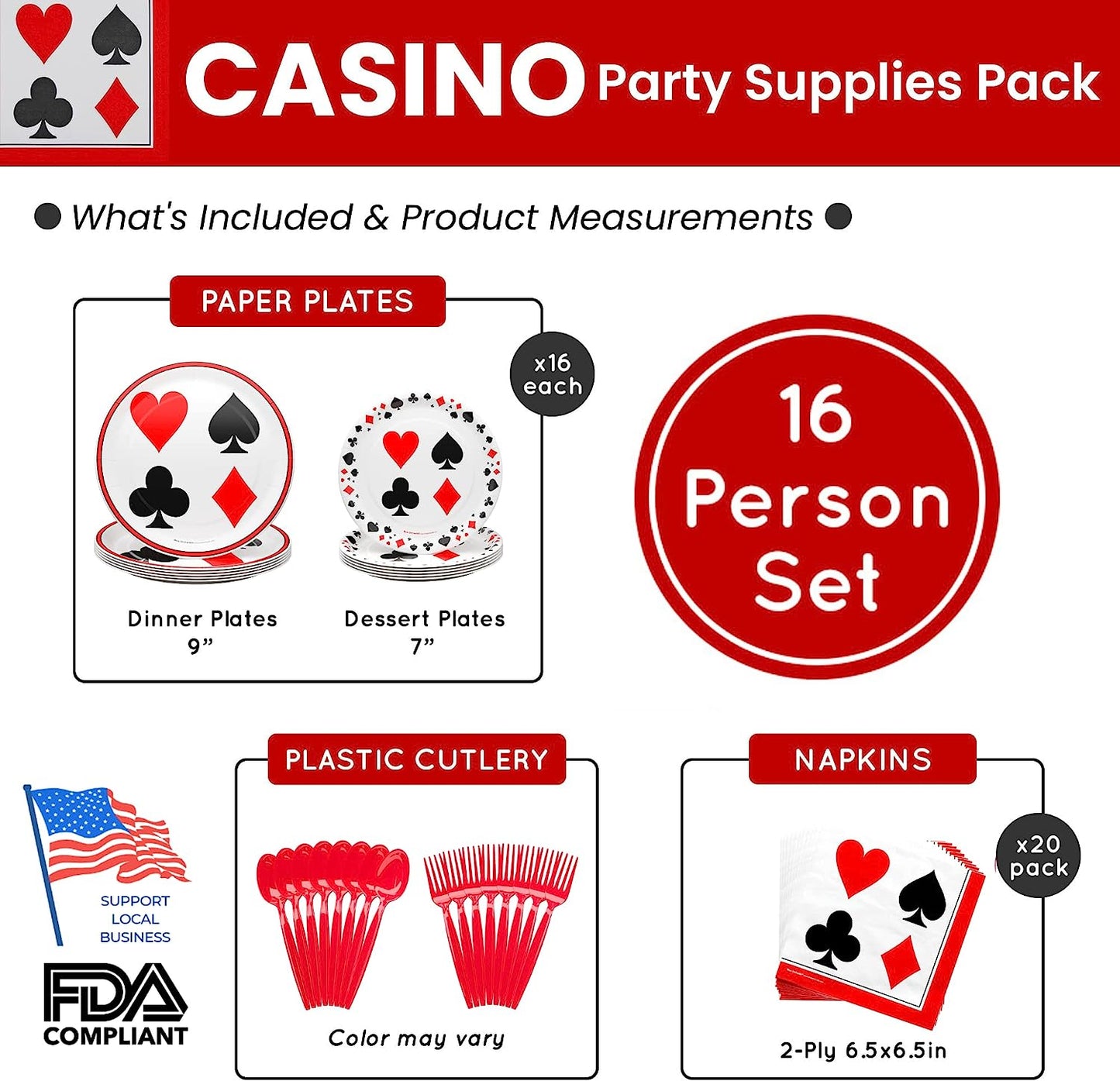 Casino Party Supplies Pack (100 Pieces for 16 Guests)