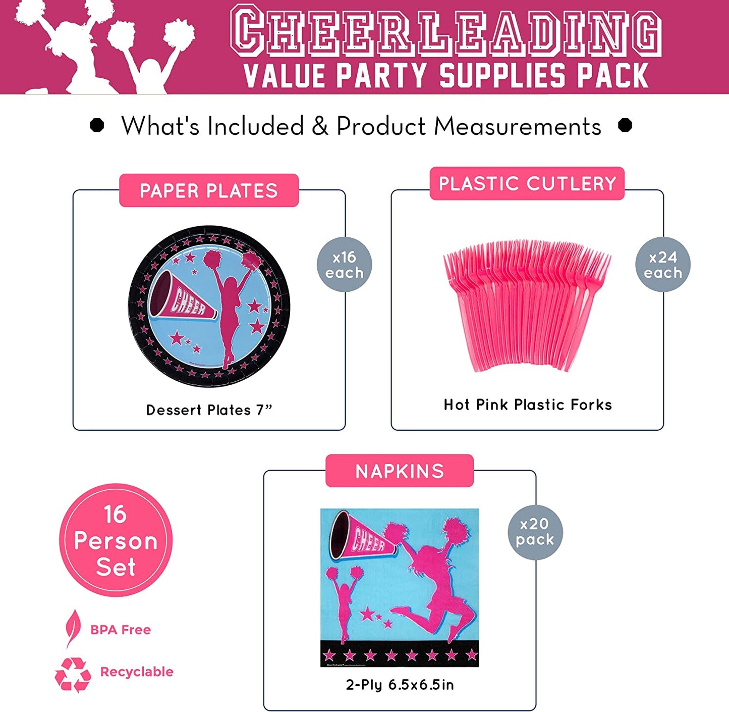 Cheerleading Value Party Supplies Pack (60 Pieces)