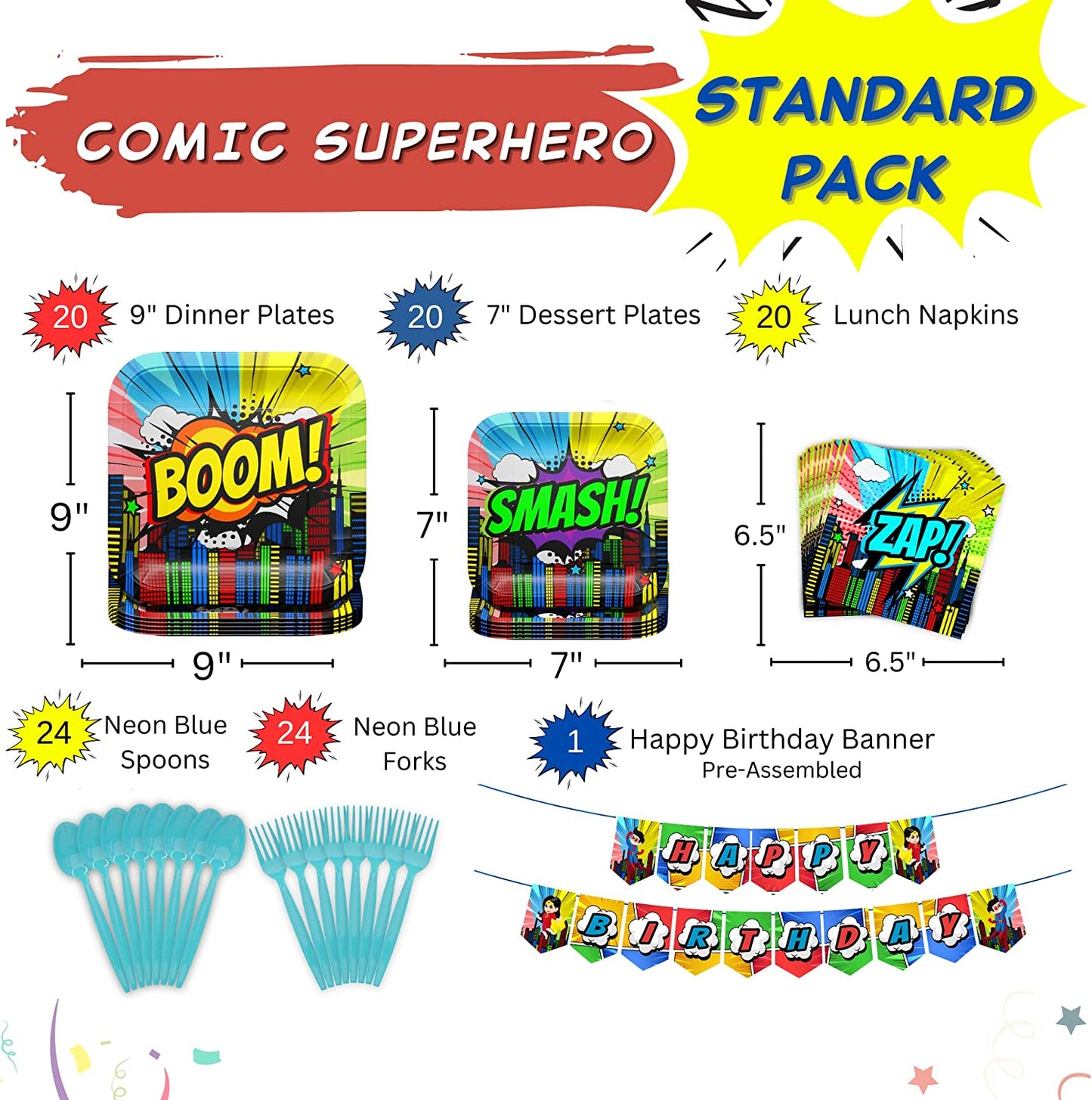 Comic Superhero Standard Party Supplies Pack (109 Pieces)