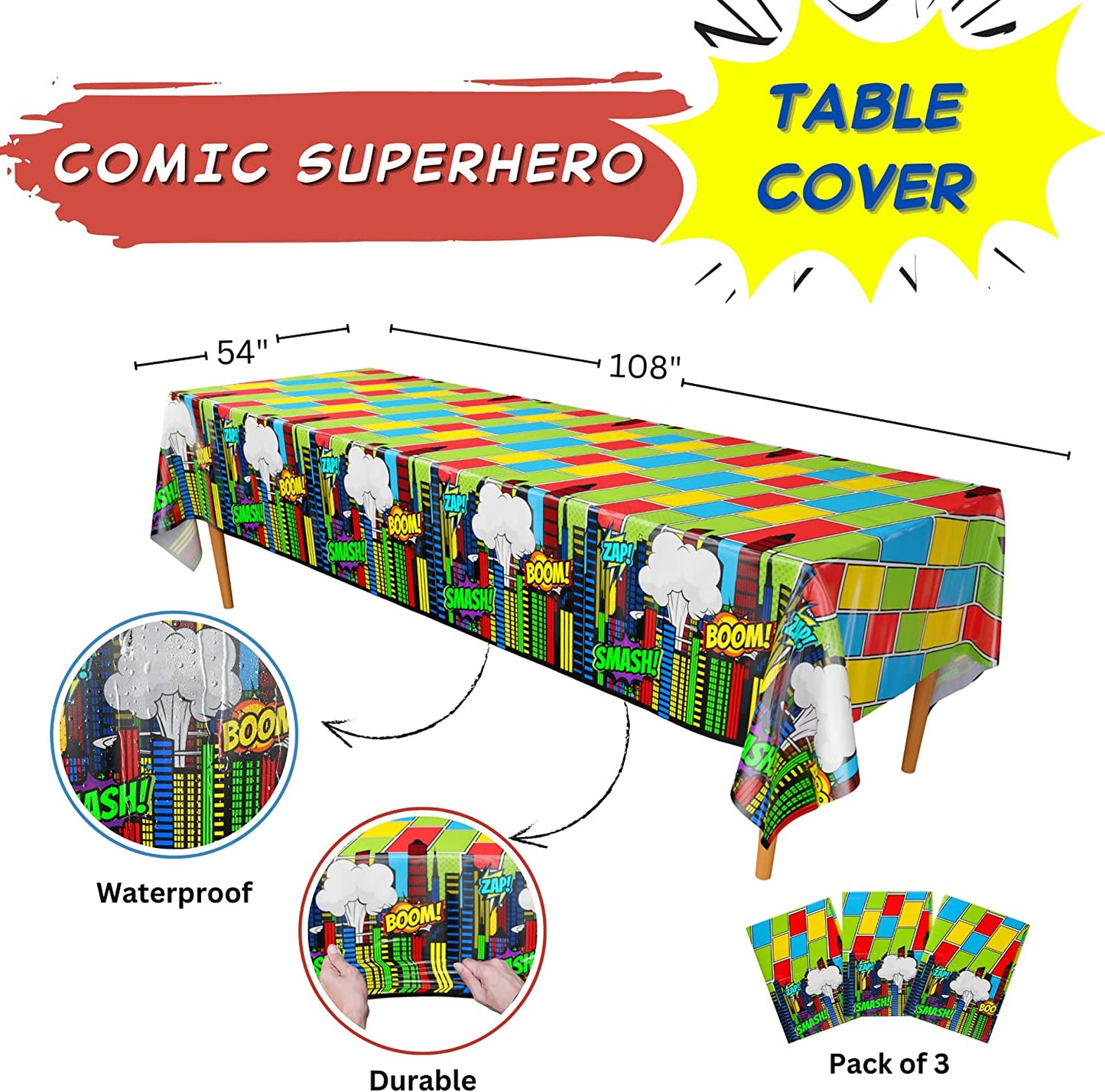 Comic Superhero Table Covers (Pack of 3)