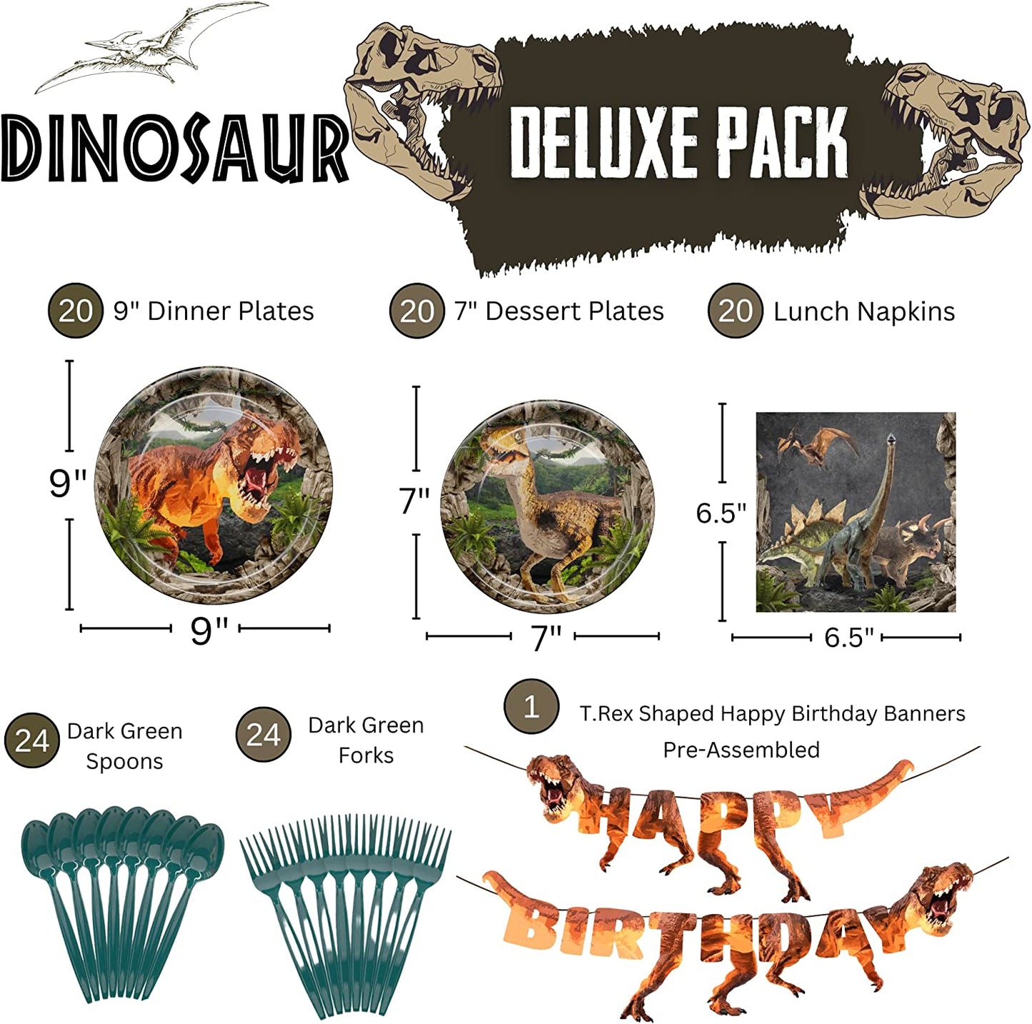 Dinosaur Deluxe Party Supplies Pack (131 Pieces)