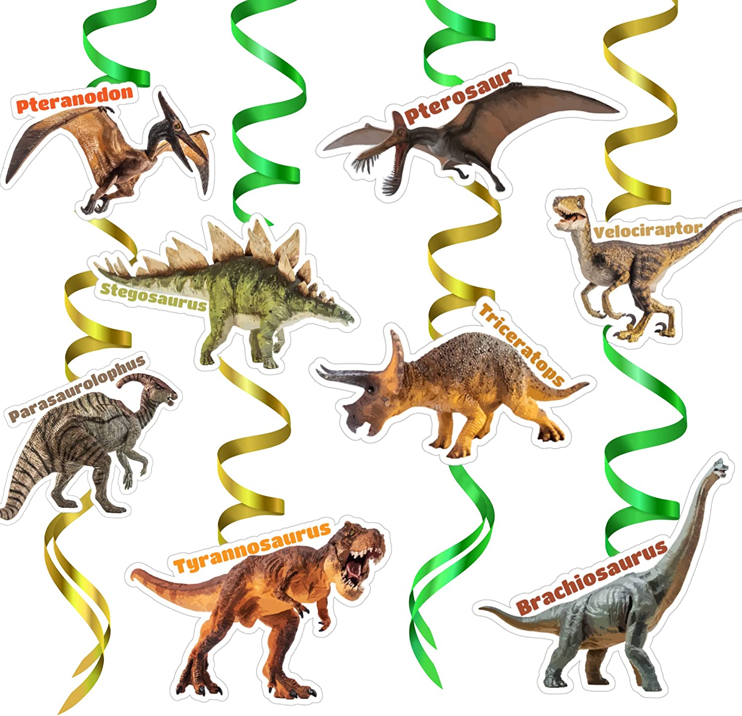 24 Pack Dinosaur Party Bags with Handles, Green Foil T-Rex for
