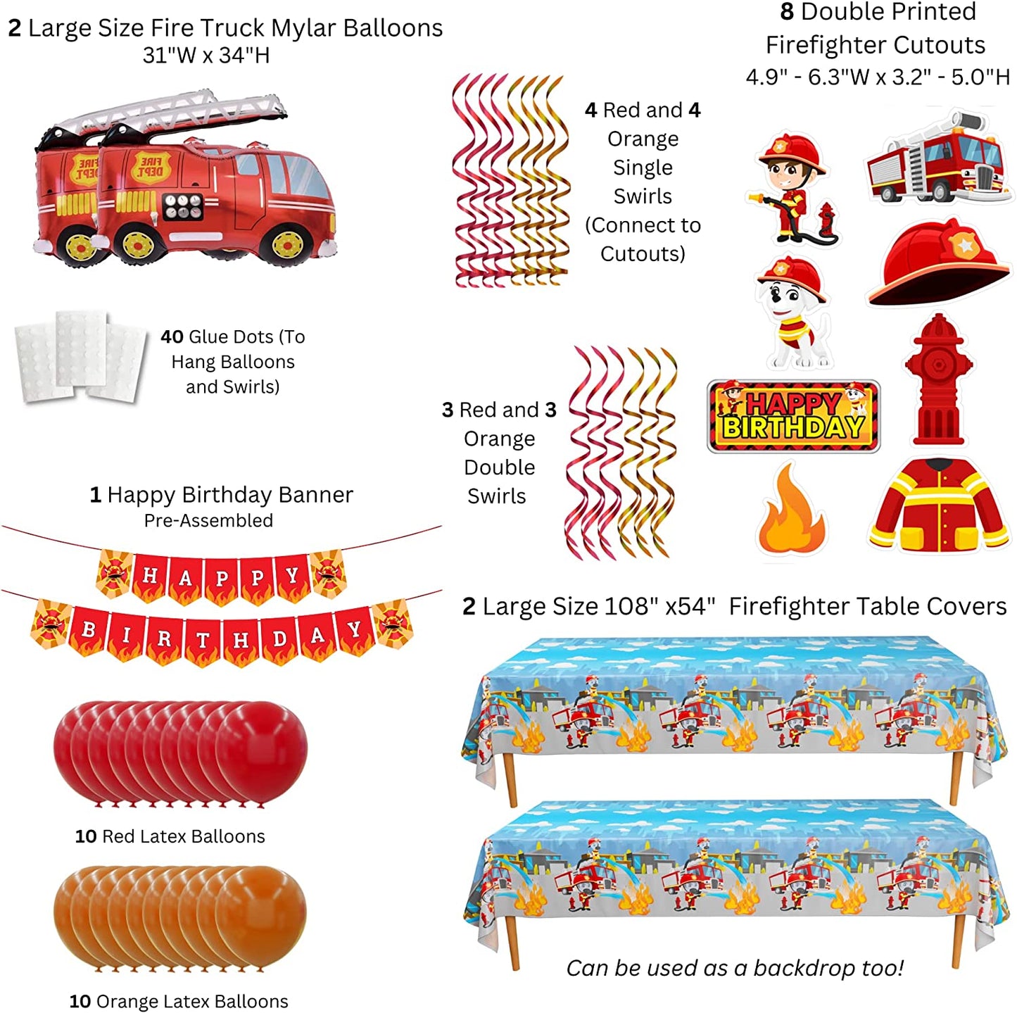 Firefighter Party Decorations Pack (47 Pieces)