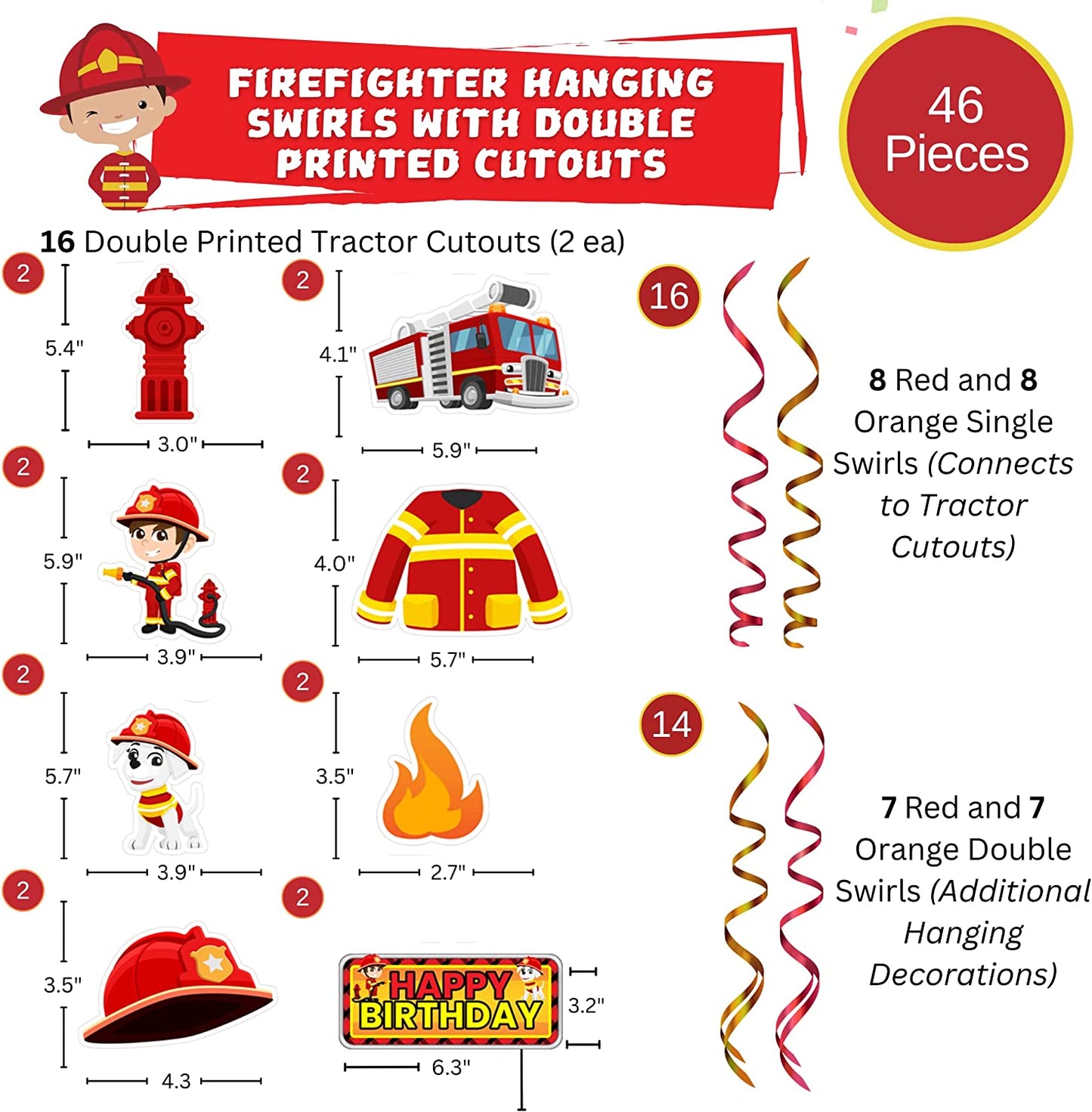 Firefighter Party Hanging Swirls (46 Pieces)
