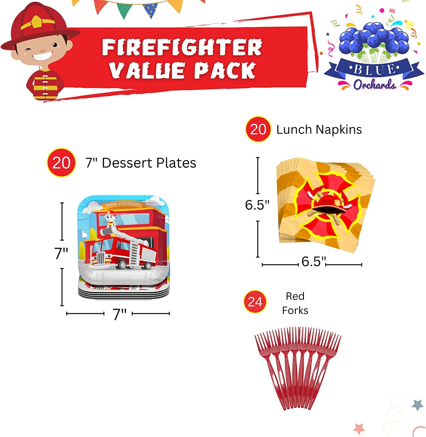 Firefighter Value Party Supplies (64 Pieces for 20 Guests)