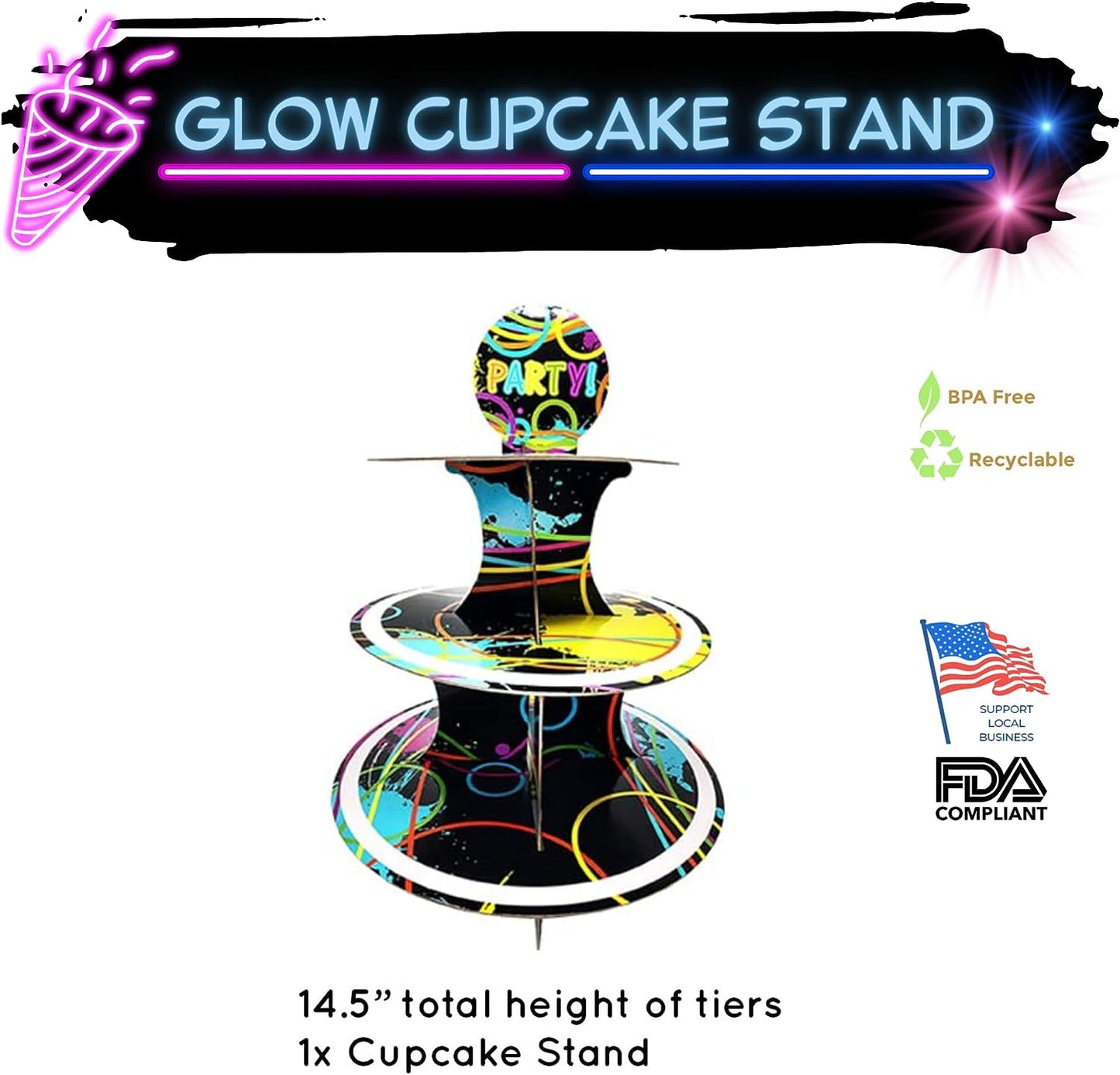 Glow Party 3 Tier Cupcake Stand