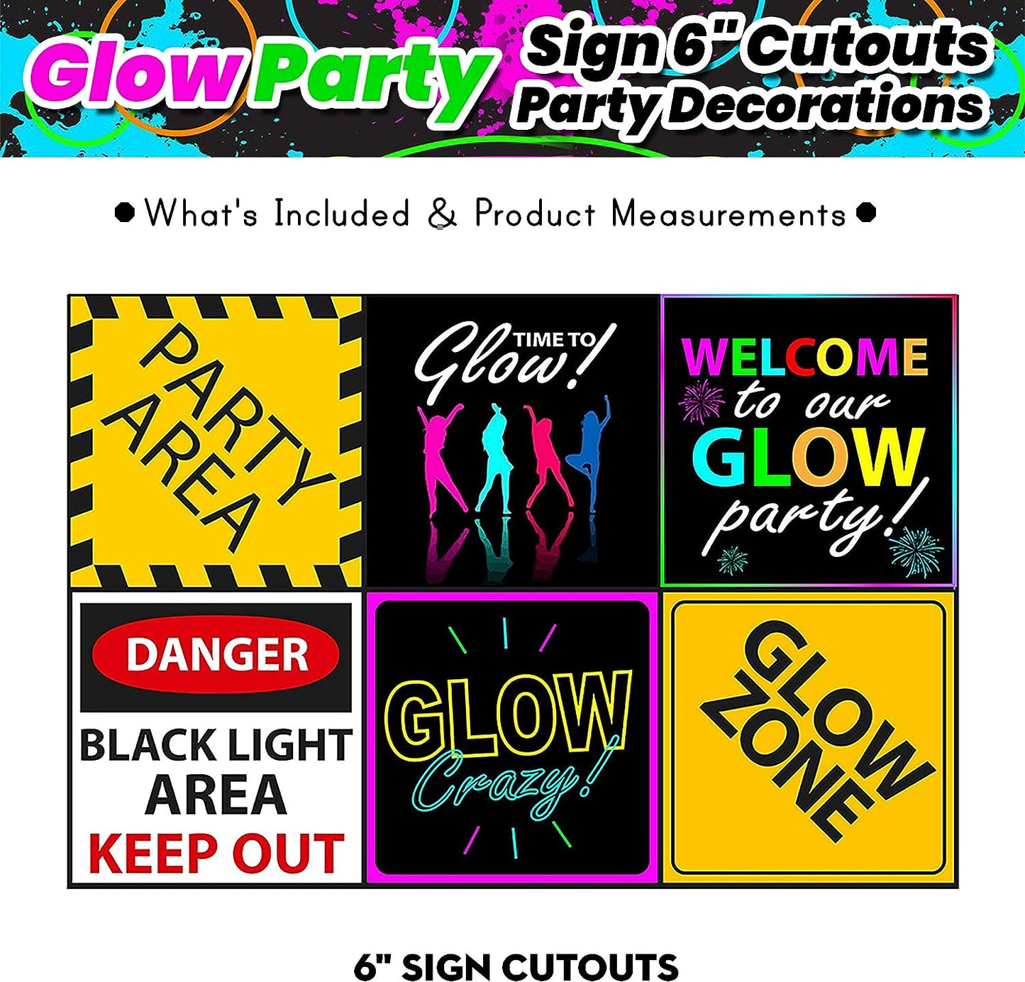 Glow Party Sign 6" Cutouts