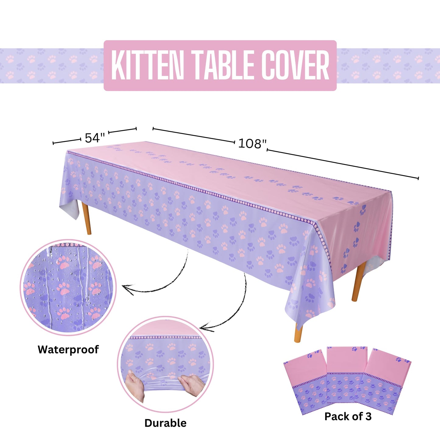 Kitten Party Table Covers (Pack of 3) - 54"x108" XL