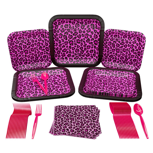 Pink Leopard Party Supplies Packs (For 16 Guests)