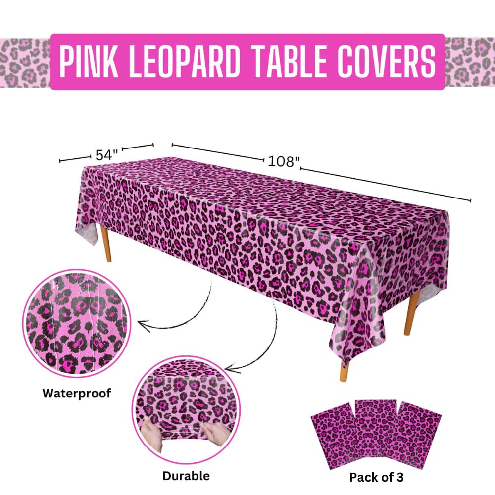 Pink Leopard Table Covers - 54in x 108in (3 Pack)