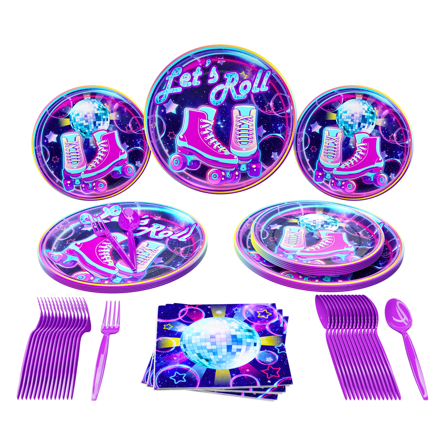 Roller Skating Party Supplies Packs (100 Pieces for 16 Guests)