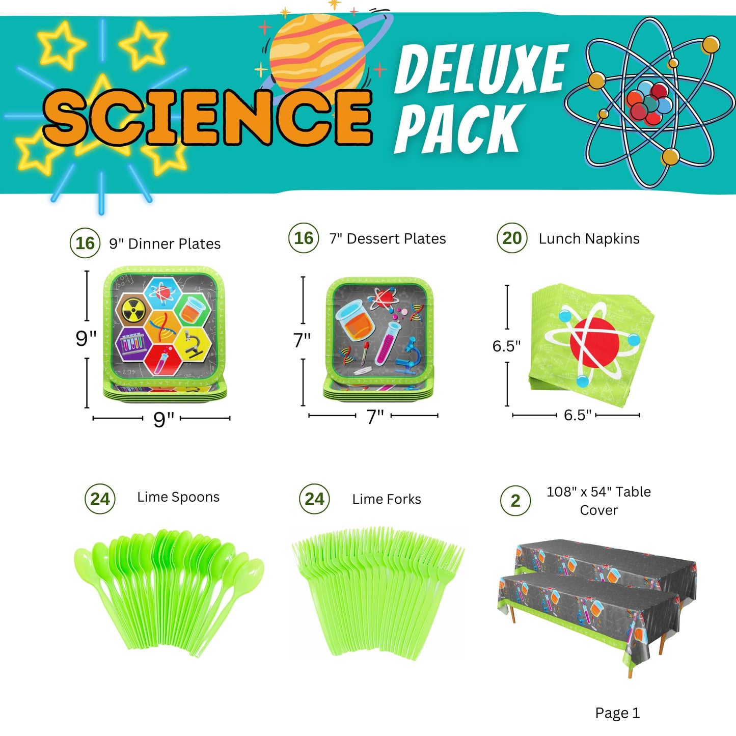 Science Party Deluxe Party Supplies Pack (127 Pieces for 16 Guests)