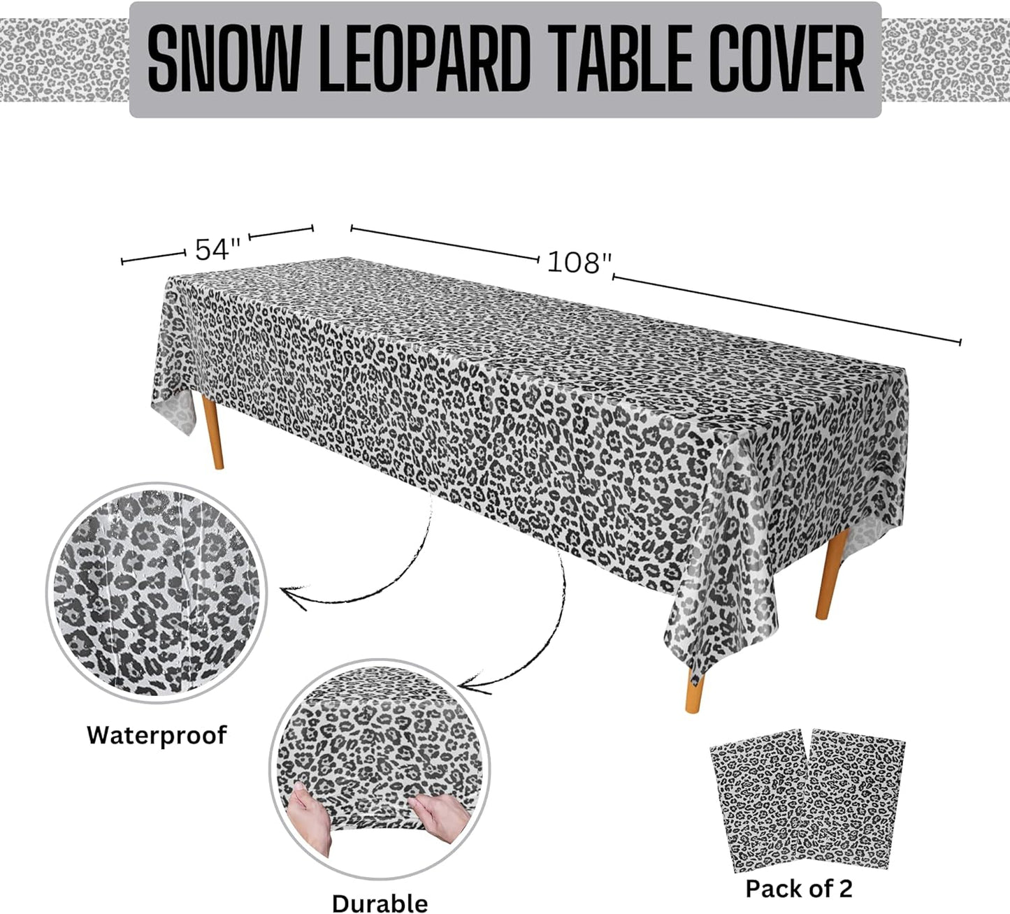 Snow Leopard Table Covers - 54in x 108in (2 Pack)
