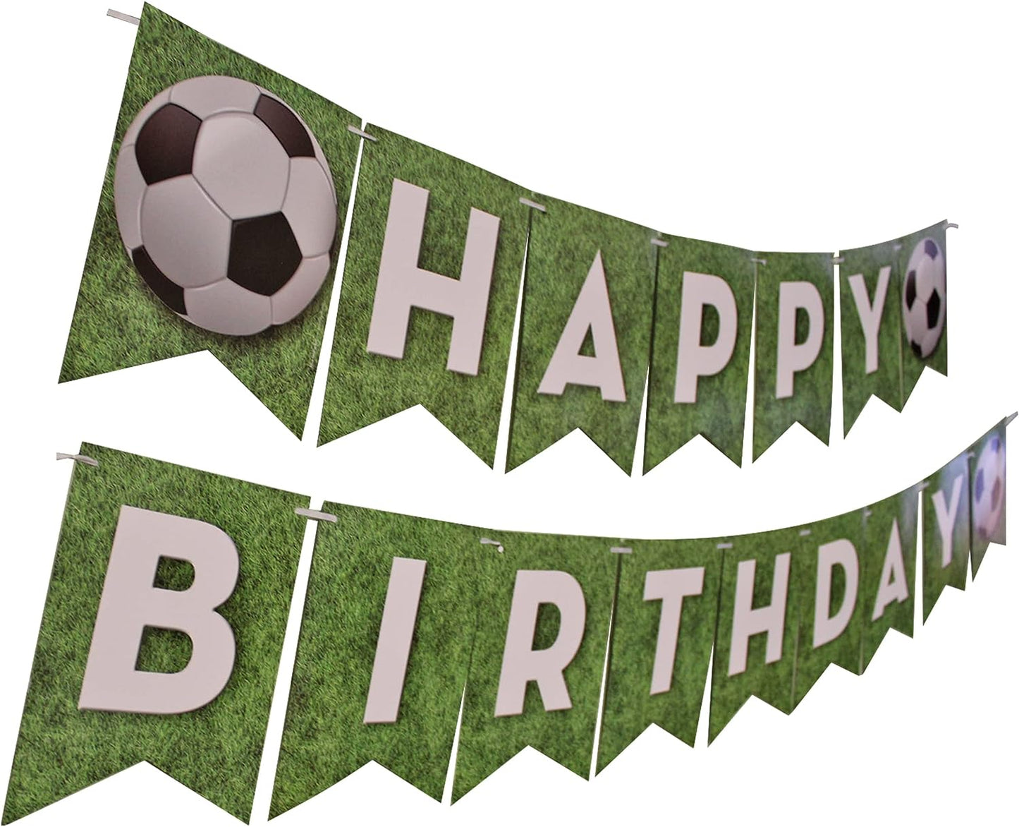 Soccer Themed Happy Birthday Banner with soccer balls and sporty designs, perfect for celebrating a soccer enthusiast's birthday in style.