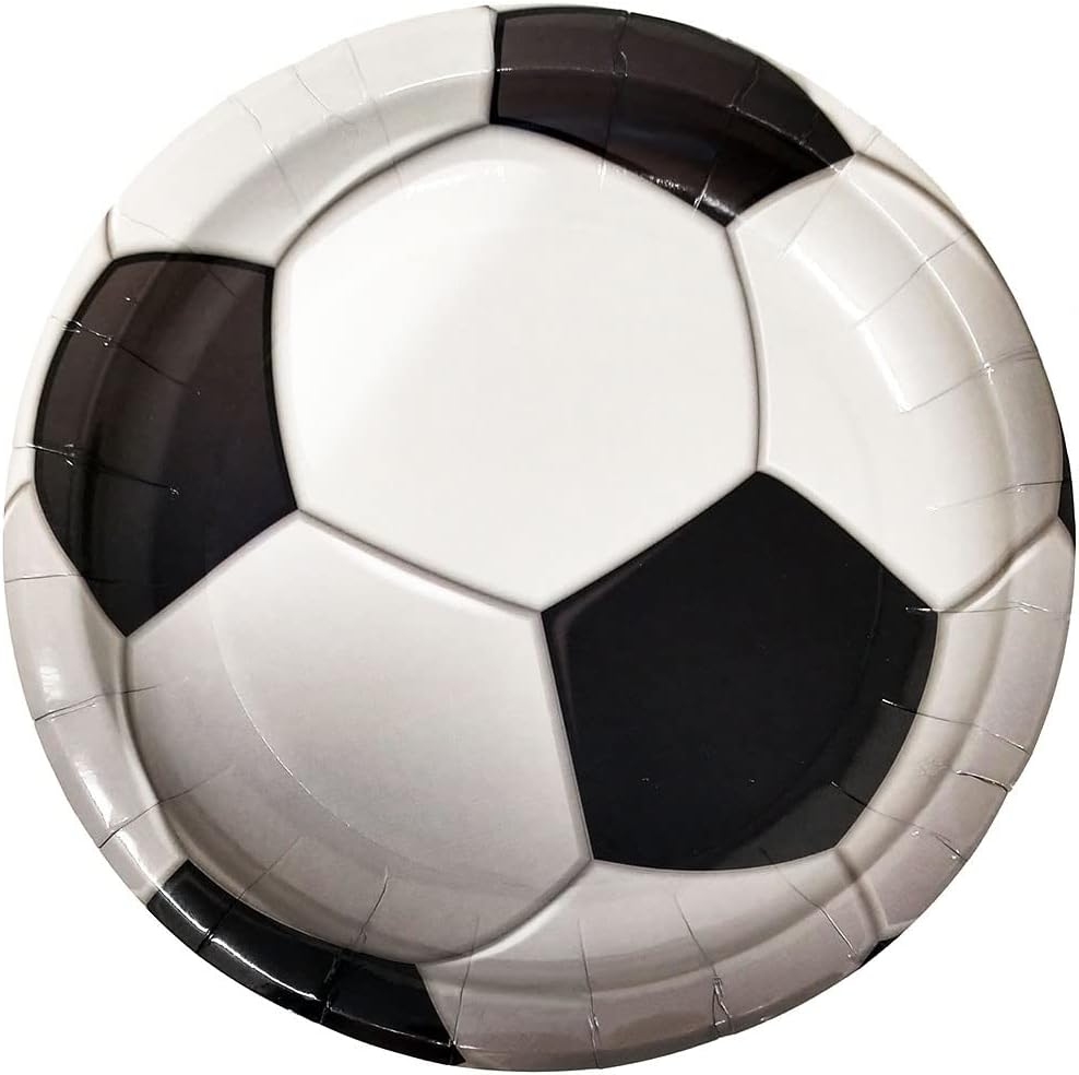 Soccer Themed Dessert Plates featuring a sporty design with soccer balls, great for soccer-themed parties and sports enthusiasts.