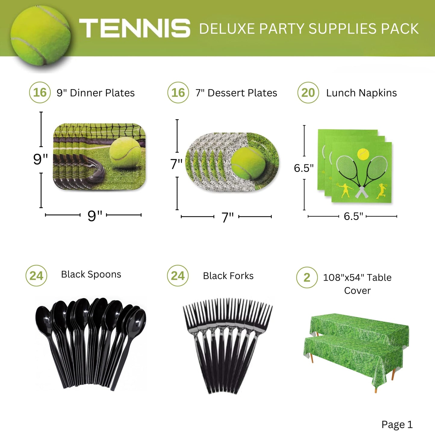 Tennis Deluxe Party Supplies Pack (For 16 Guests)