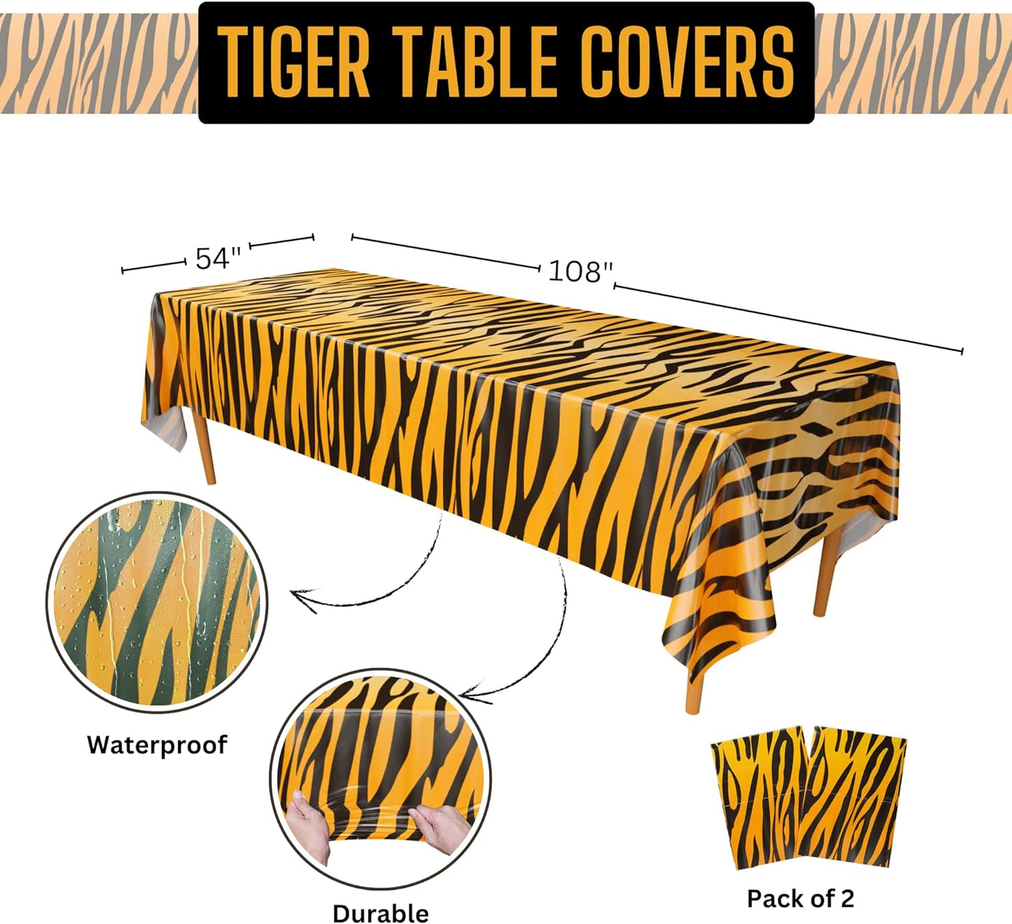 Tiger Stripe Table Covers - 54in x 108in (2 Pack)