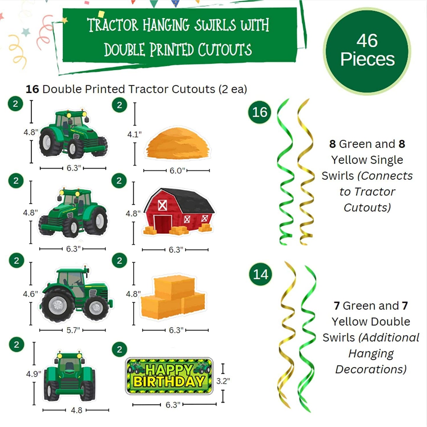 Tractor Party Hanging Swirls (46 Pieces)