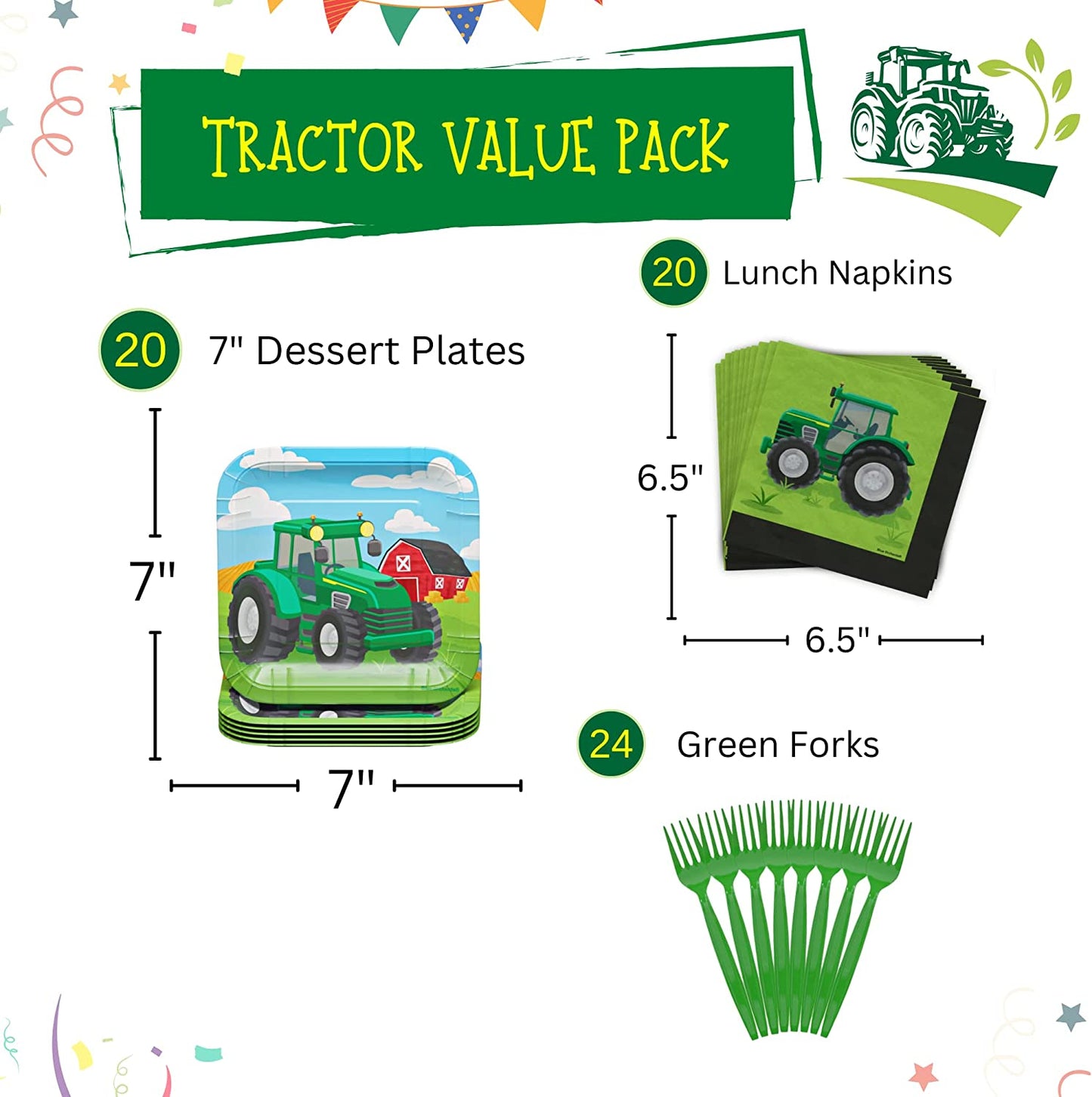 Tractor Value Party Supplies Pack (60 Pieces)