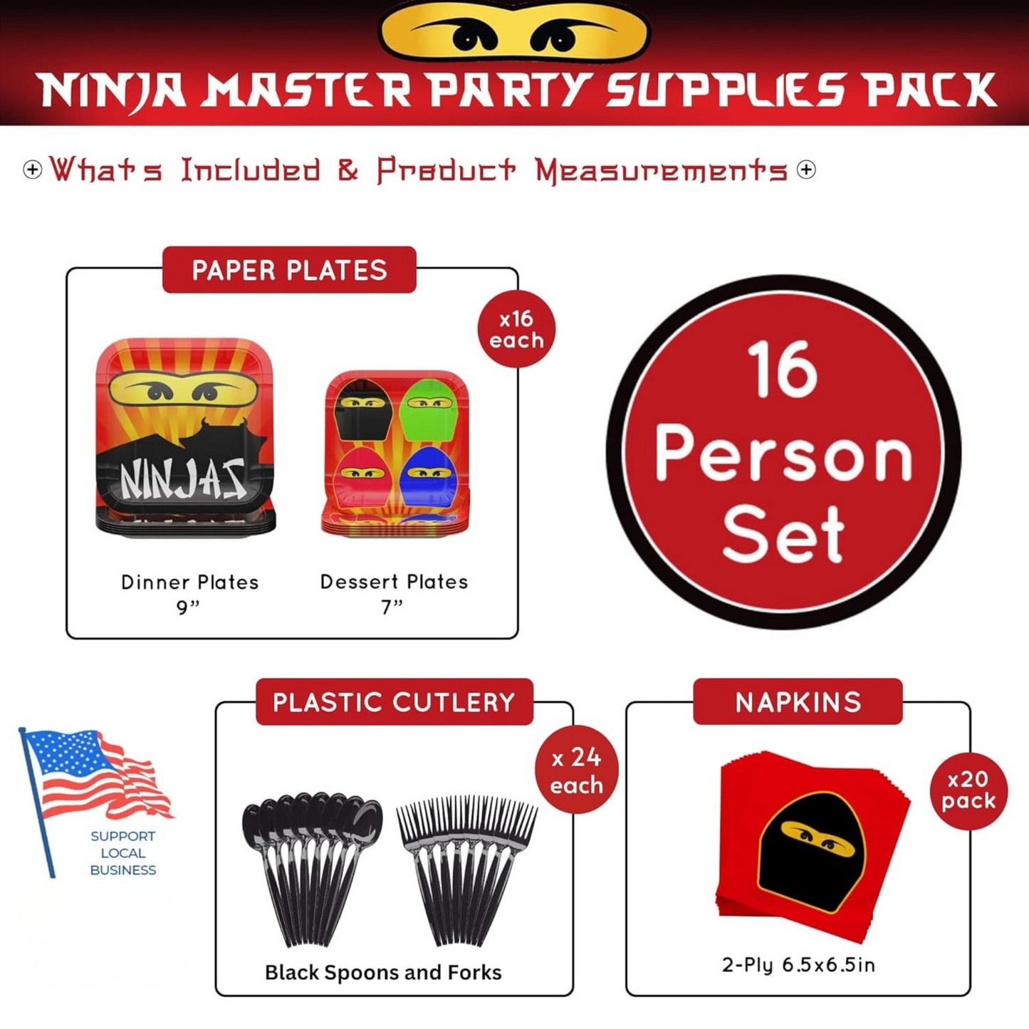 Ninja Master Party Supplies Pack (100 Pieces for 16 Guests)