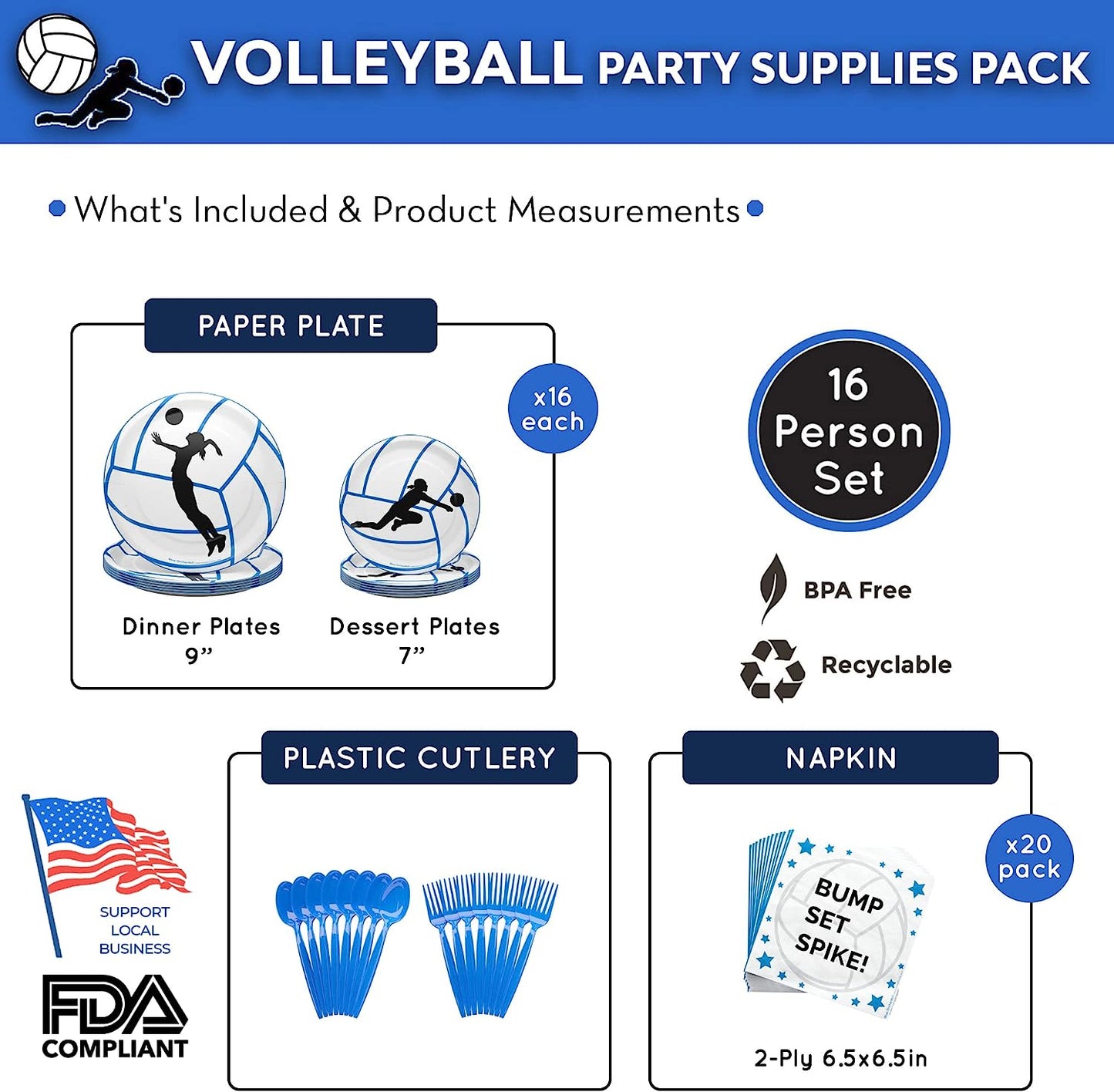 Volleyball Party Supplies Packs (For 16 Guests)