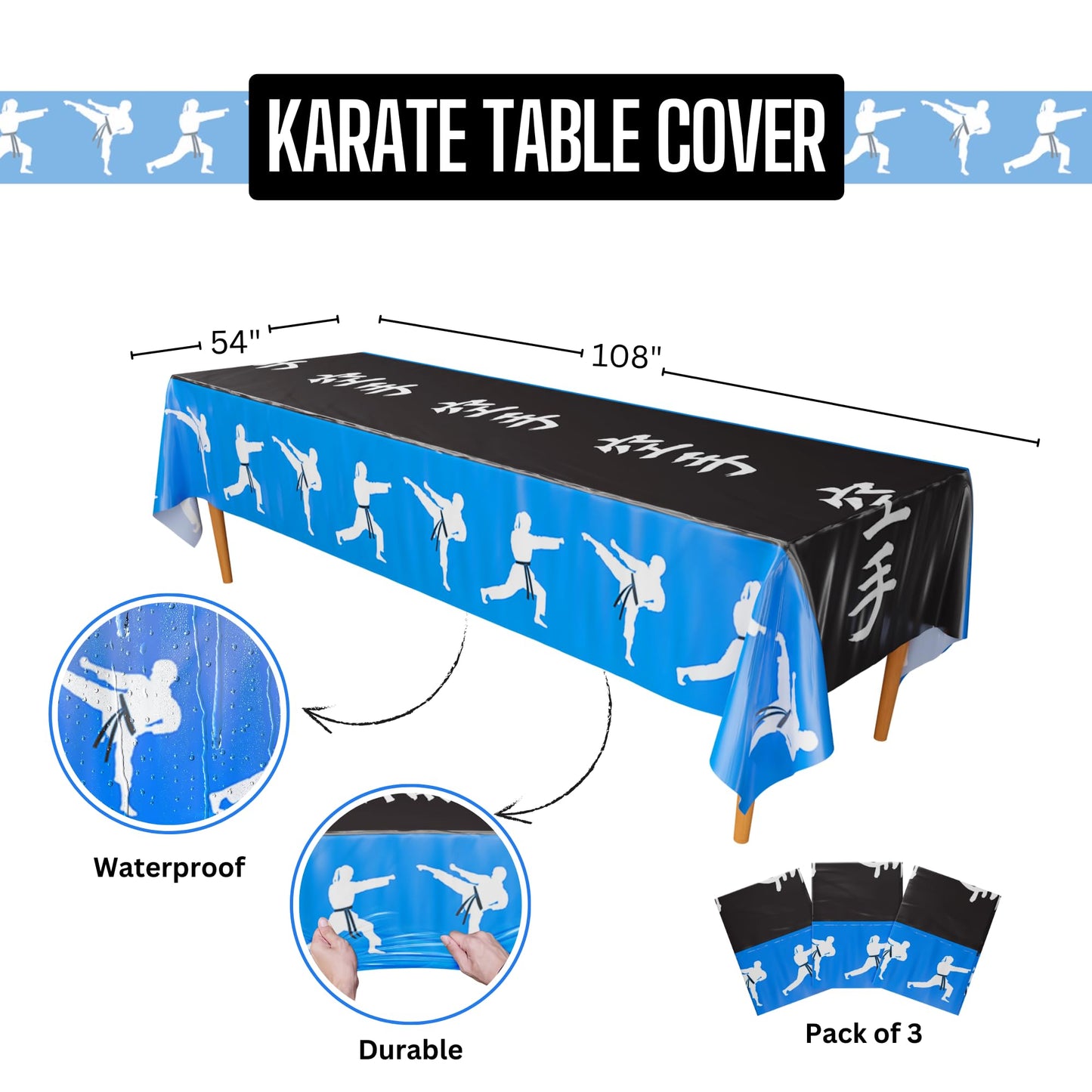 Karate Party Table Covers (Pack of 3) - 54"x108" XL