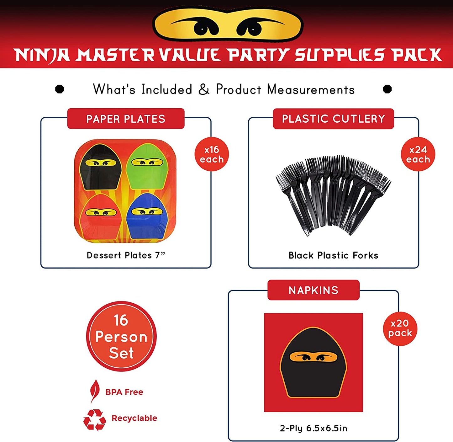 Ninja Master Value Party Supplies Packs (For 16 Guests)