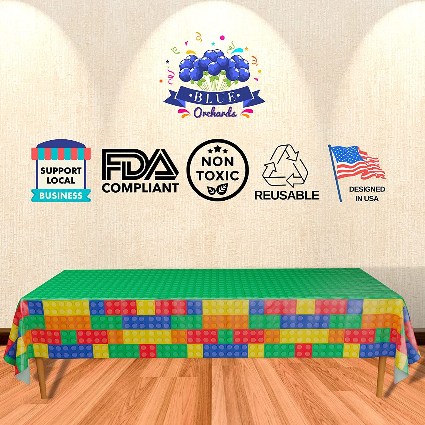 FDA Compliant, Non Toxic, and Reusable Brick Table Covers | Brick Table Covers 54"x108" XL | Building Blocks Party Table Covers, Gamer Birthday Party Table Covers, Building Blocks Birthday Table Covers, Kids Birthday Party Table Covers, Birthday Table Covers for Boys