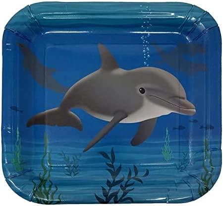 Dolphin Party 7-inch paper dessert plates, Ocean Themed Party 7-inch paper dessert plates, Under the Sea Party 7-inch paper dessert plates, Dolphin Party 7-inch paper dessert plates, Underwater Party 7-inch paper dessert plates