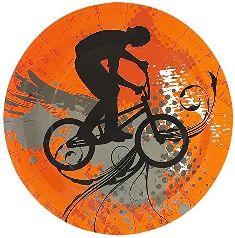 Image of the eXtreme Party Pack paper dessert plates featuring an extreme party theme. The plates are 7 inches in diameter and come in a set of 16, making them the perfect addition to any party or celebration with an adventurous, outdoor or extreme sports theme.