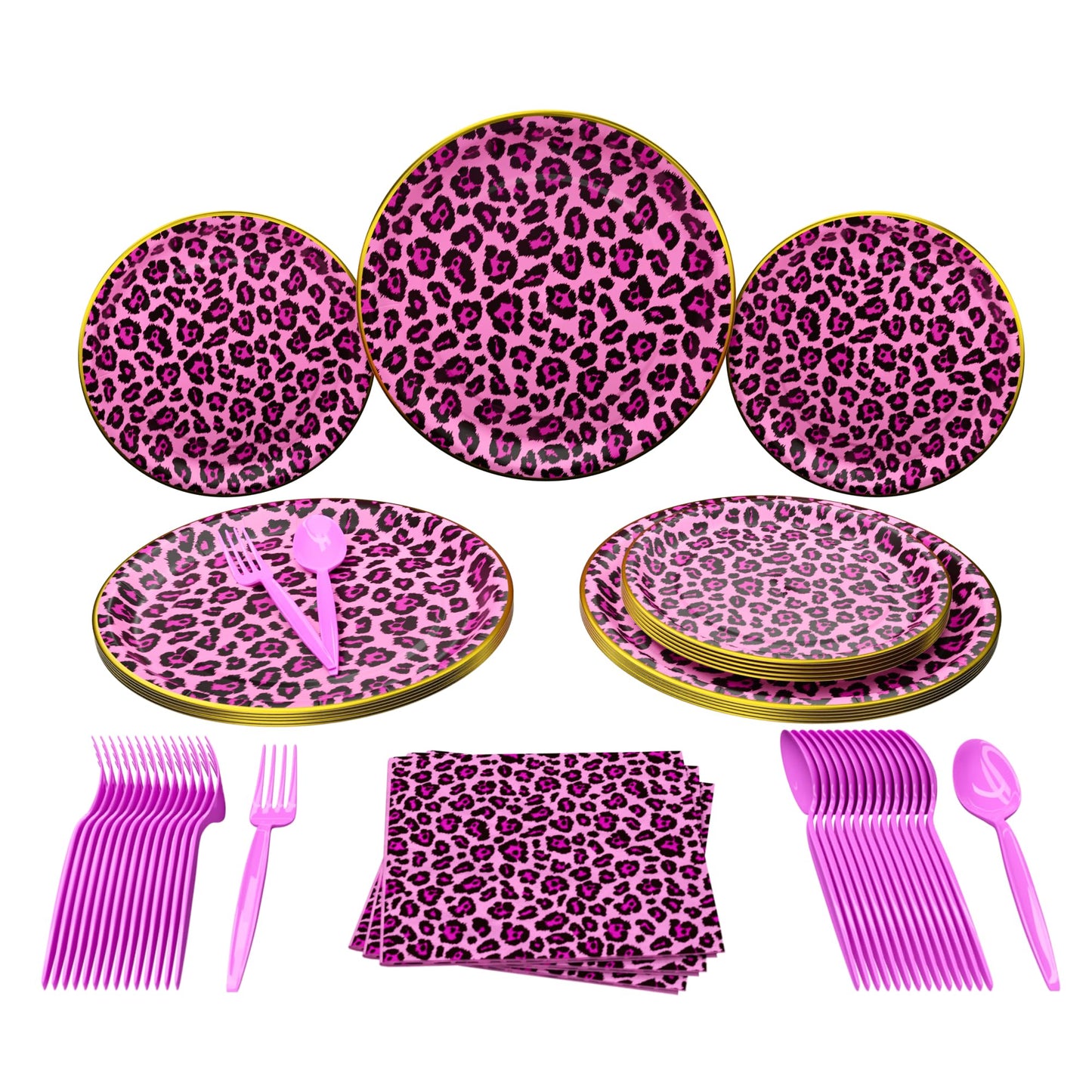 Pink Leopard Party Supplies Packs (100 Pieces for 16 Guests)