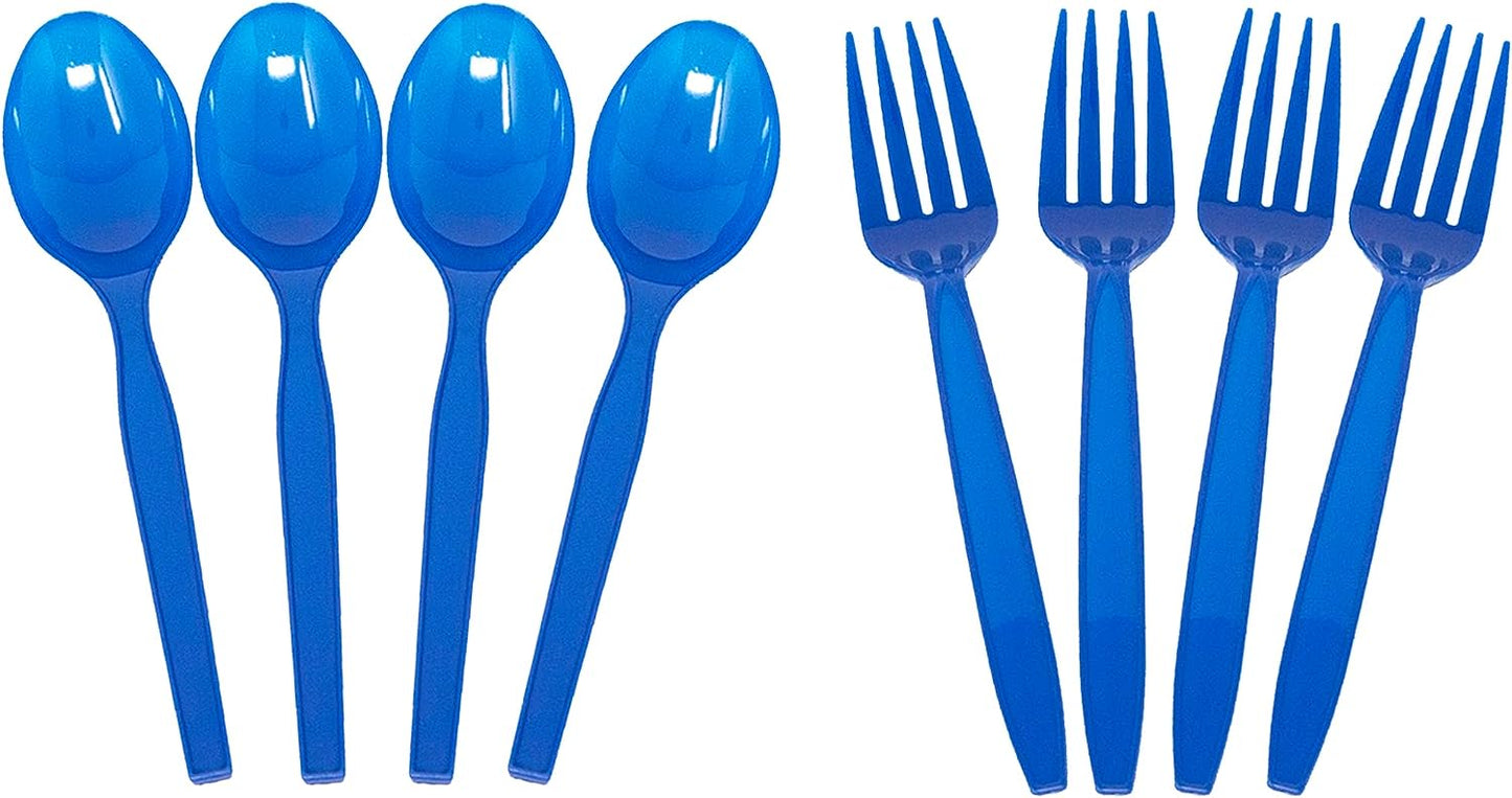 Blue Plastic Forks and Spoons, perfectly match the Ocean or Shark Themed Celebration