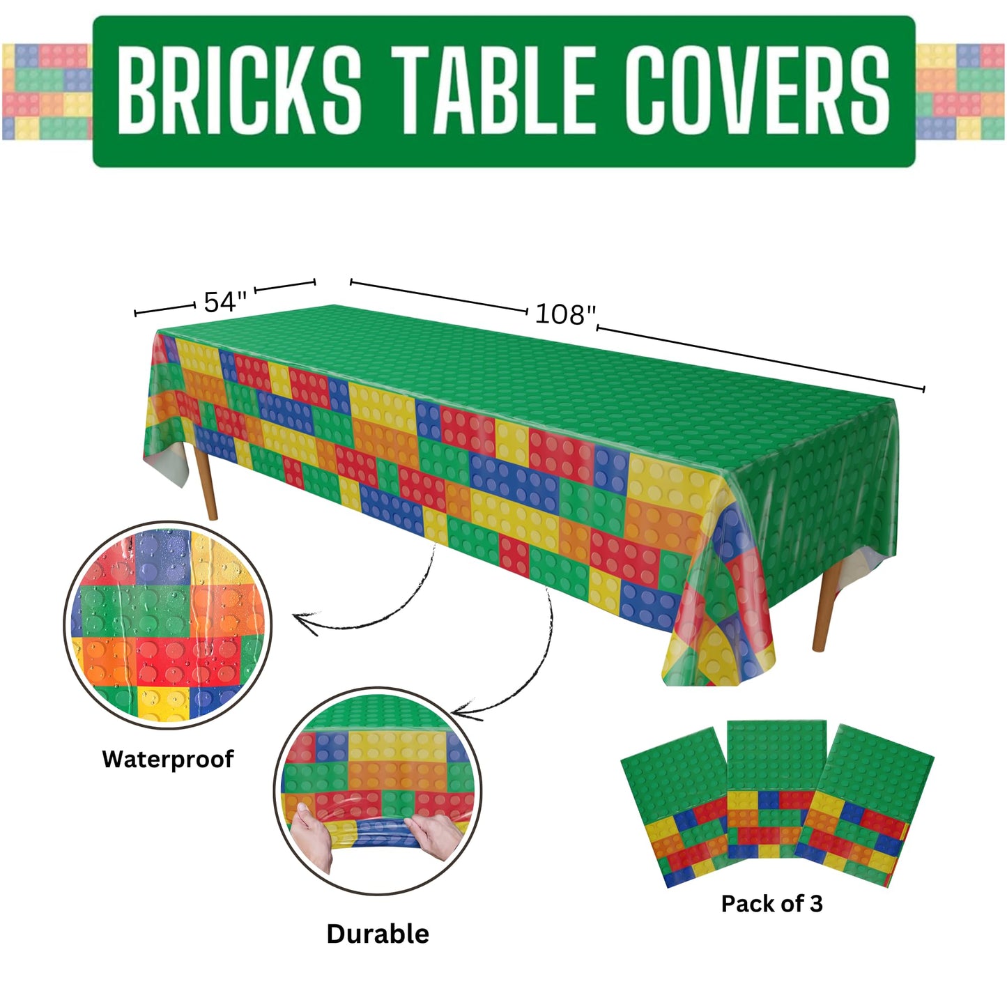 Brick Table Covers - 54in x 108in (3 Pack)