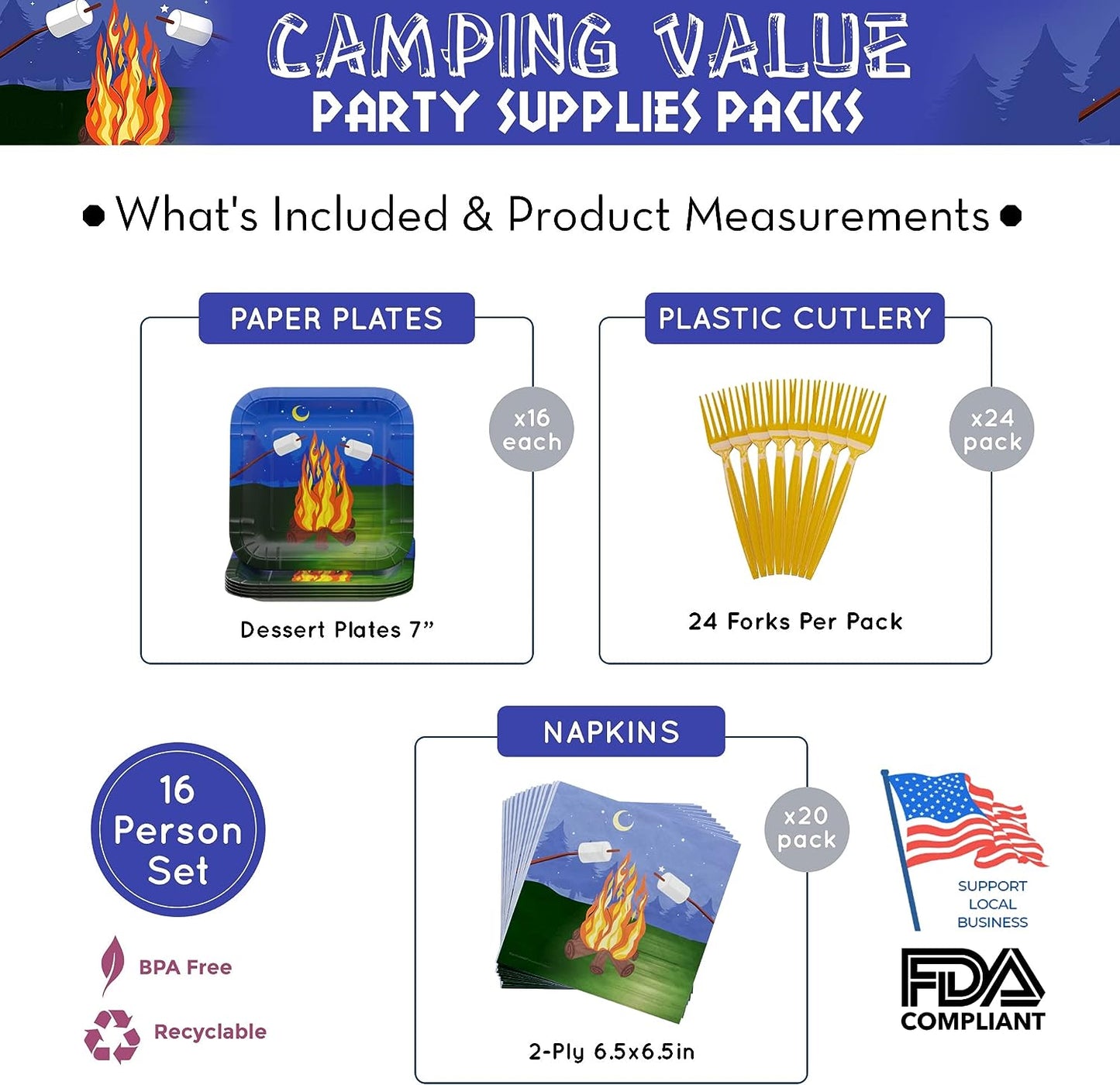 Camping Value Party Supplies Pack (For 16 Guests)