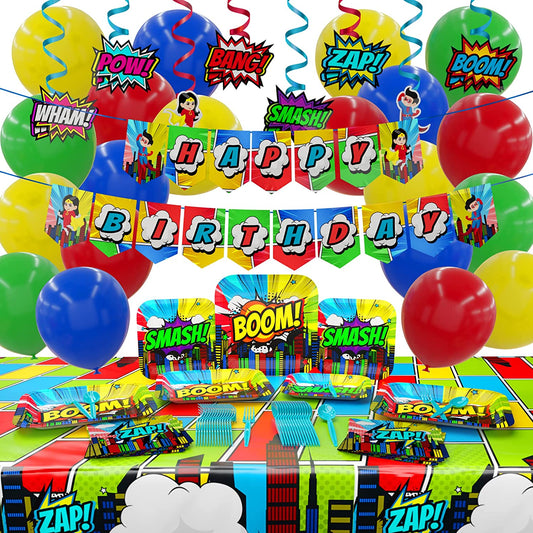 Comic Superhero Deluxe Party Supplies Pack (157 Pieces)