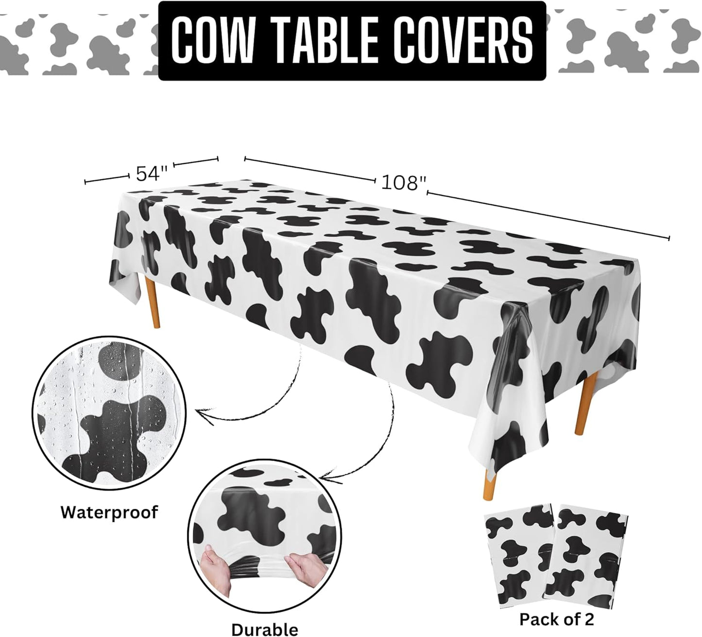 Cow Print Tablecovers - 54in x 108in (2 Pack)