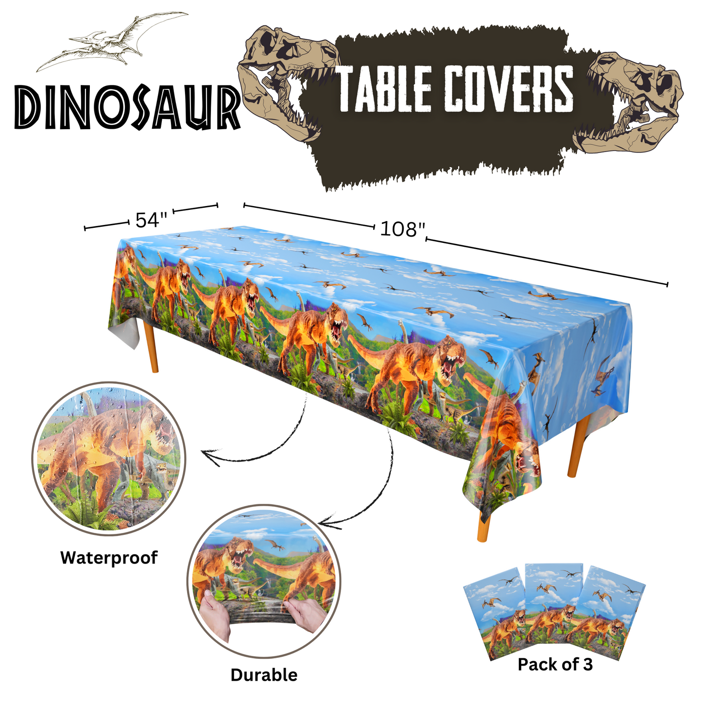 Dinosaur Table Covers (Pack of 3)