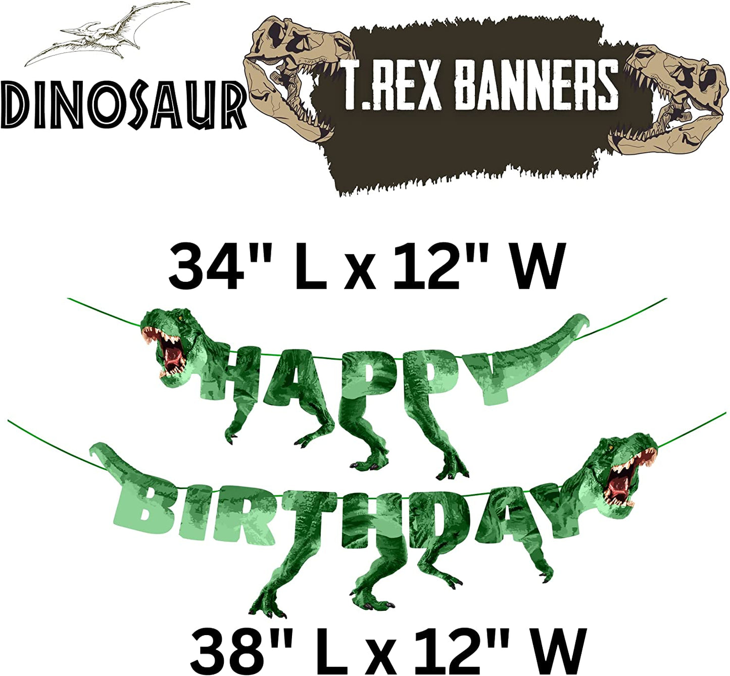 Dinosaur Happy Birthday Banner (Green)