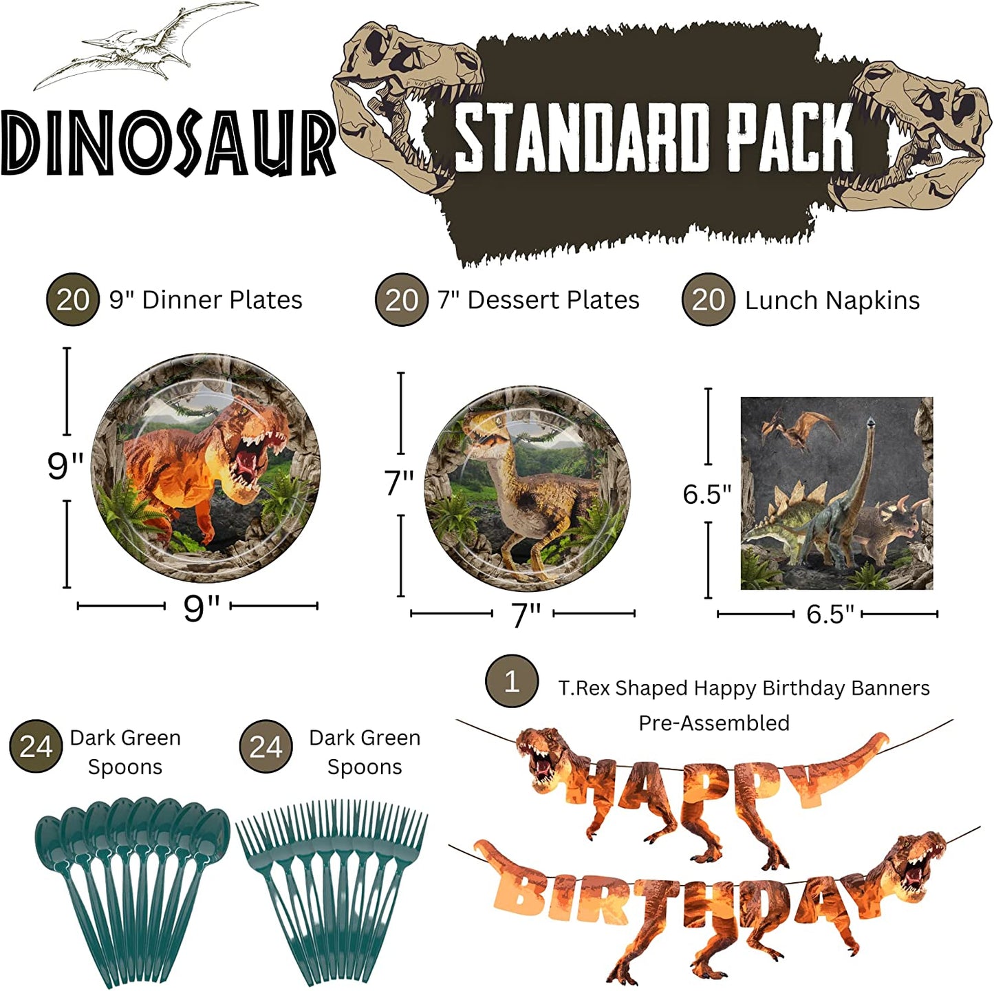 Dinosaur Party Supplies Pack (109 Pieces)