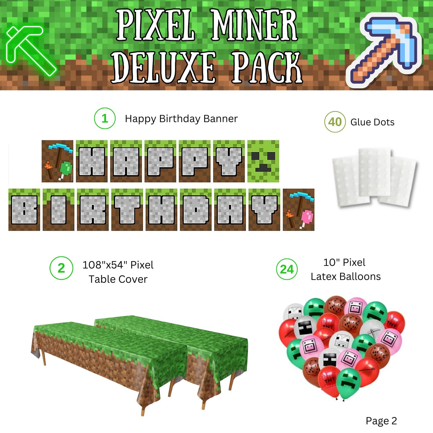 Mining Fun Deluxe Party Supplies Packs (For 16 Guests)