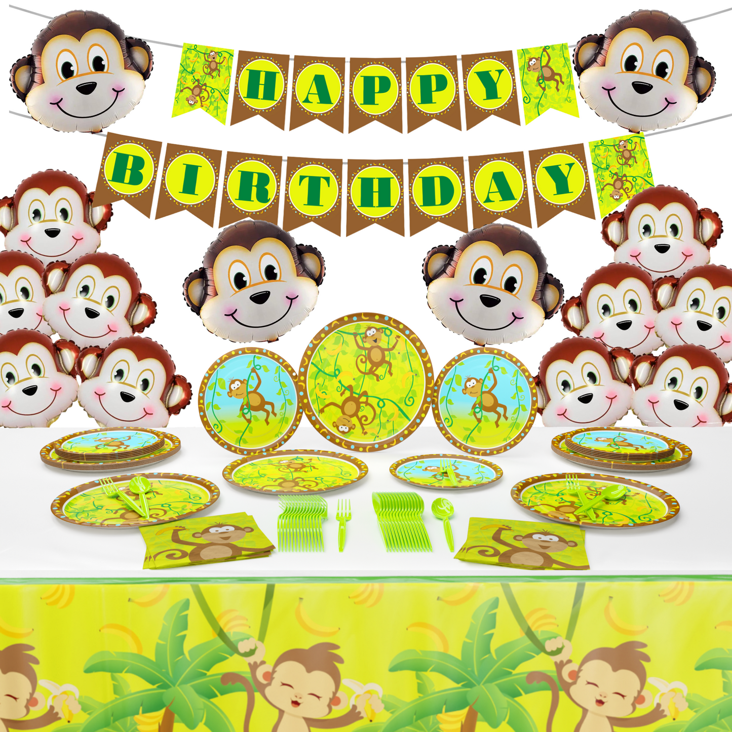 Monkey Party Deluxe Party Supplies Packs (For 16 Guests)