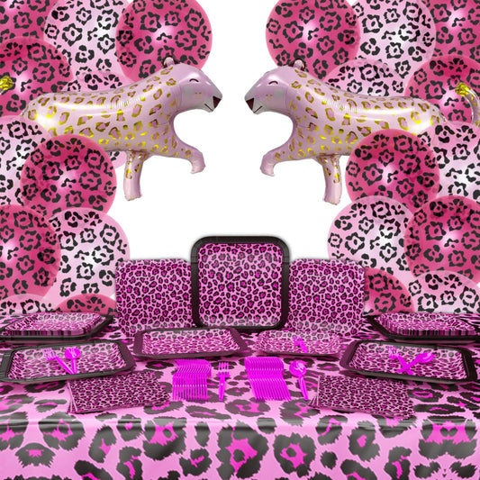 Pink Leopard Deluxe Party Supplies Packs (For 16 Guests)
